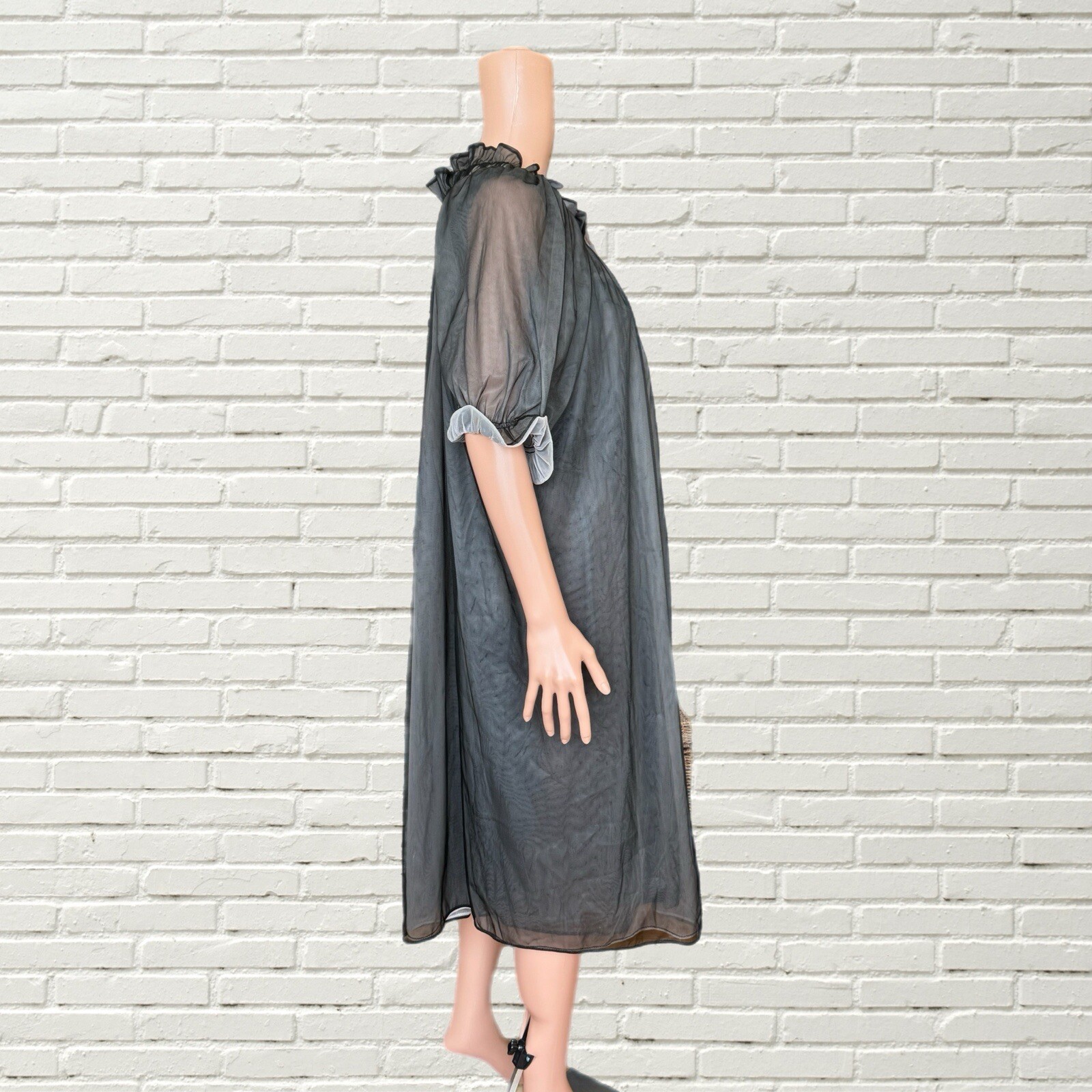 Vintage 50s 60s Black Chiffon Peignoir Slip Dress And Robe Set S/m Amourelle