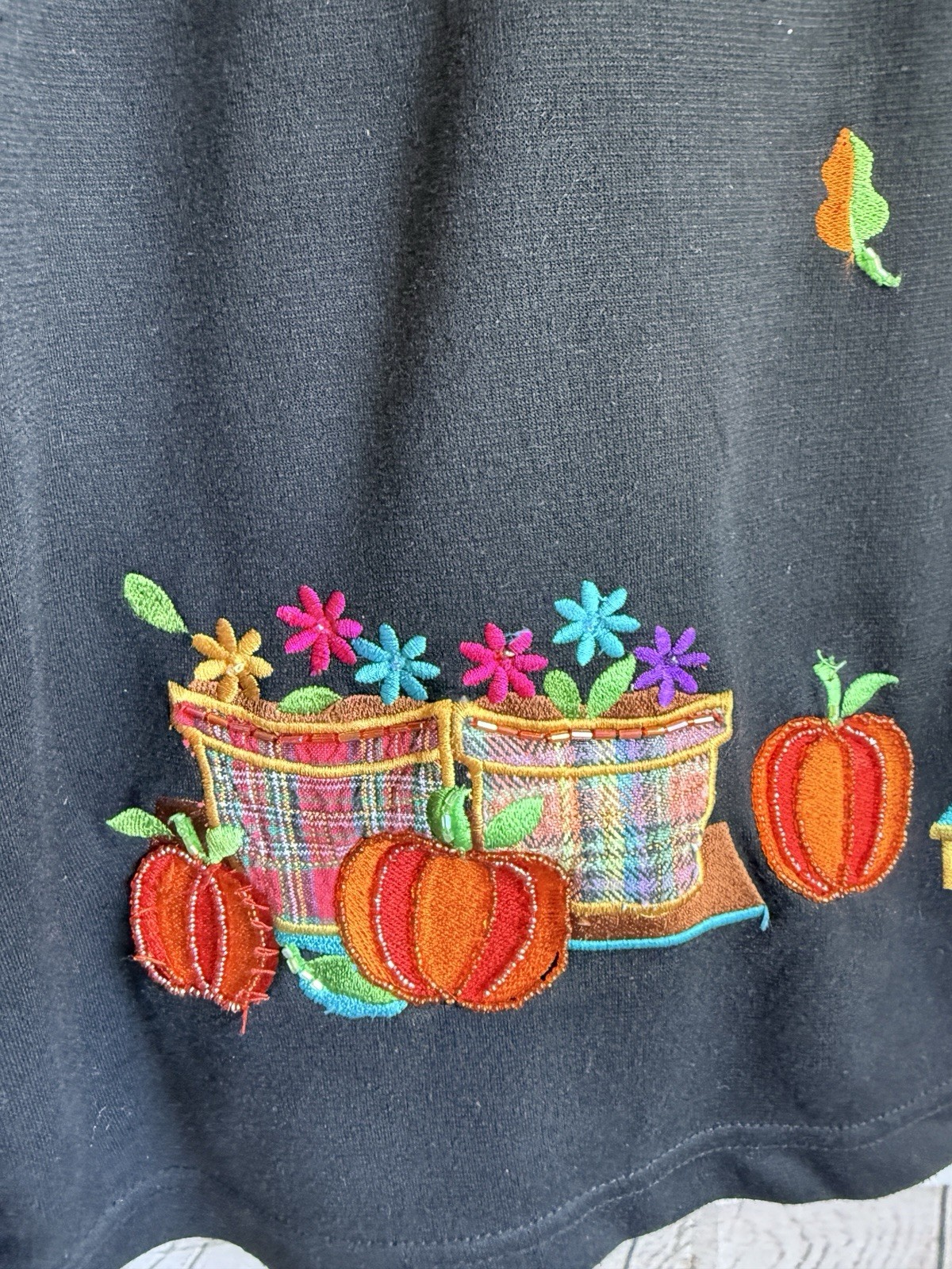 Vintage Quacker Factory Shirt FALL PUMPKIN PATCH EMBROIDERED Teacher Whimsy L