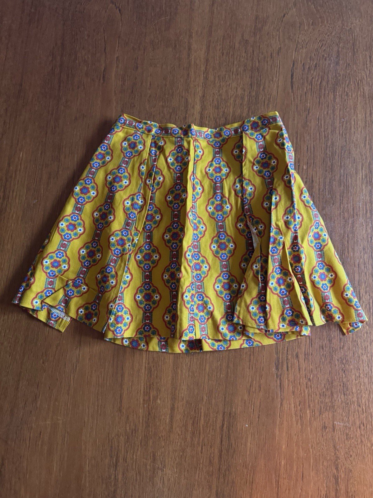 Vintage Flower Power Skort Skirt Yellow Pink Hippie Mod Scooter New NOS VTG
