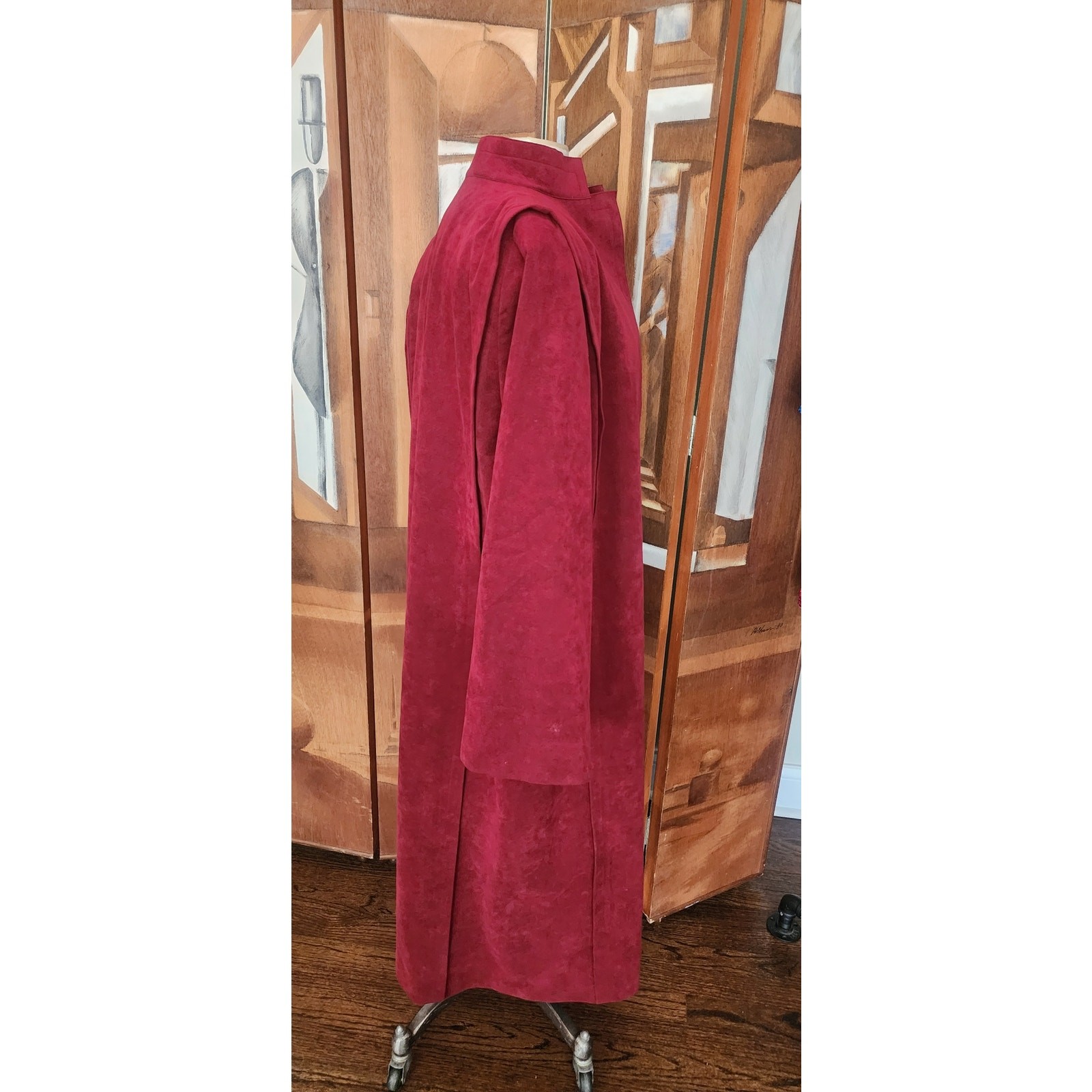 Vintage 1970s Pauline Trigère Ultrasuede Coat Burgundy Red Maxi Trench