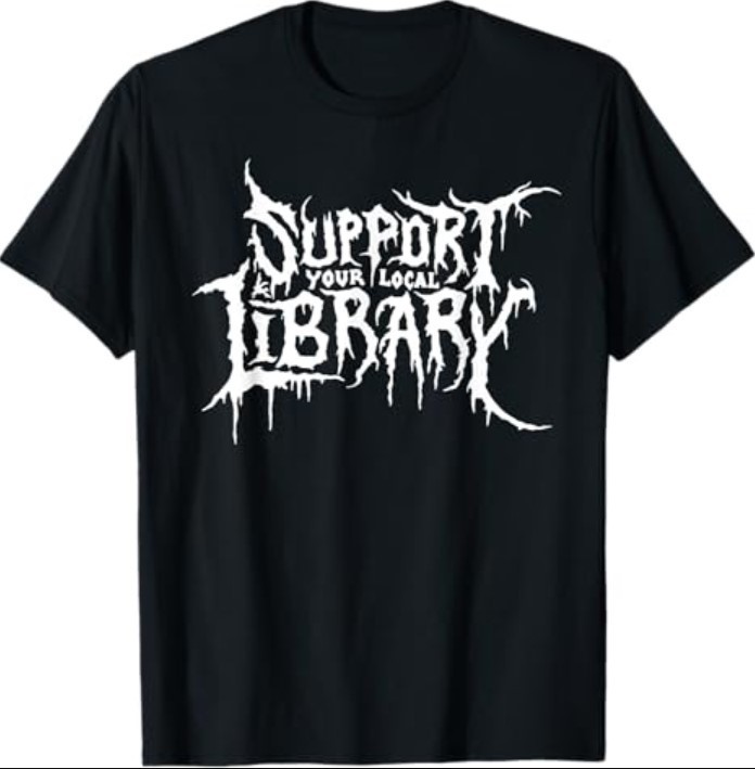 Support Your Local Library Horror Bookworm Design T-Shirt