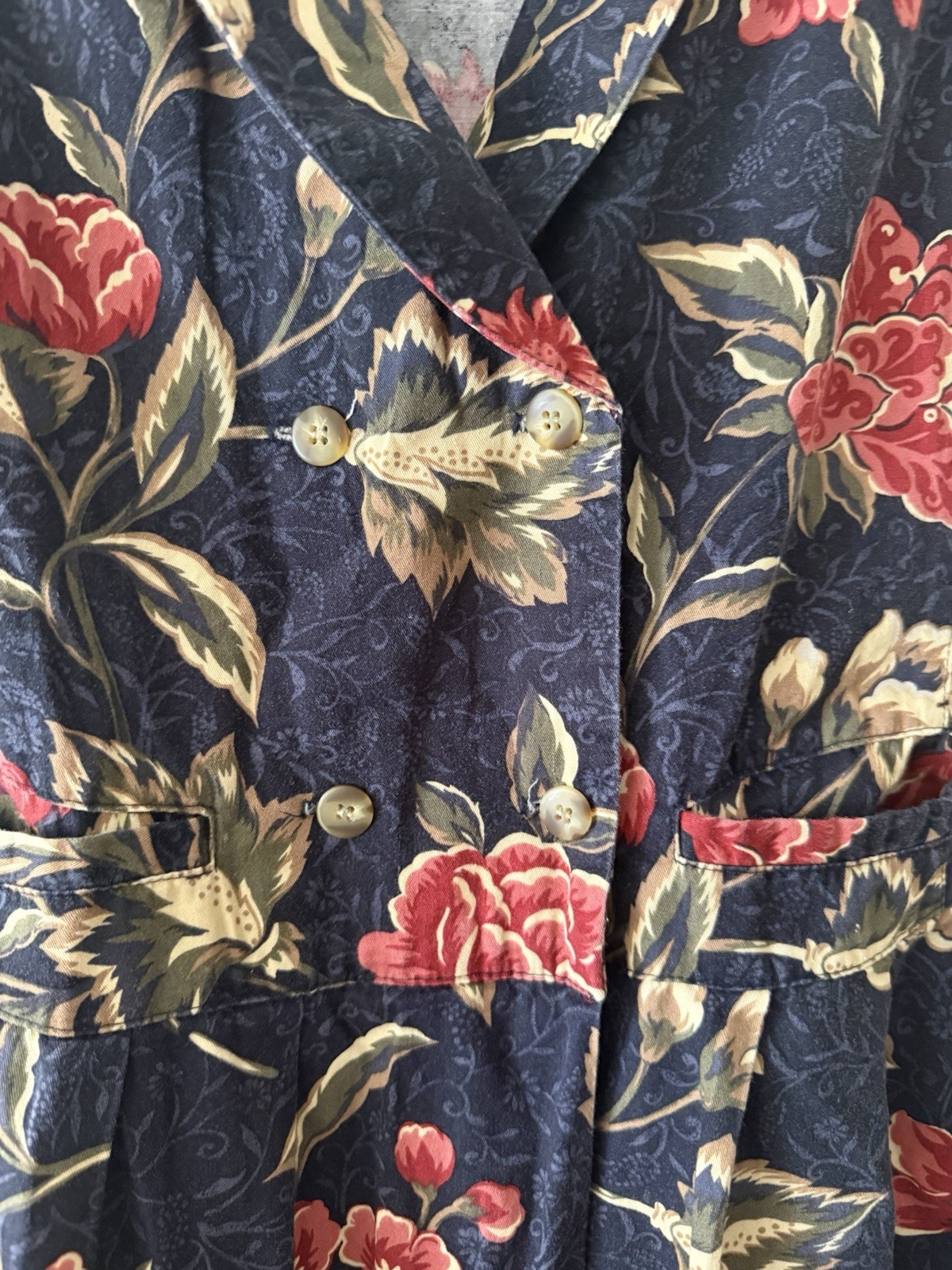 1980s Cottagecore Bushwacker Floral Cotton Dress In Navy Size 6 Made In USA VTG