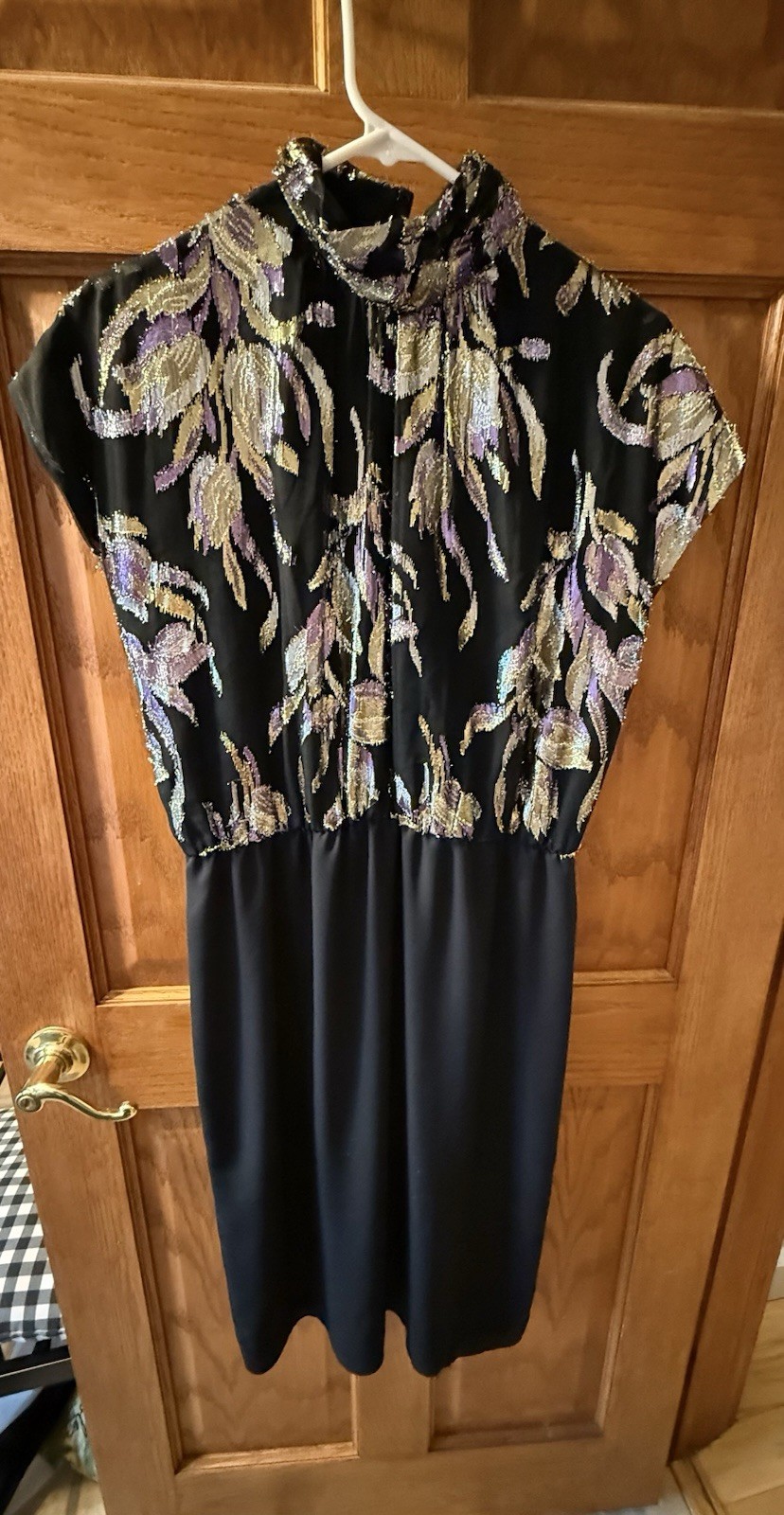 Vintage Patra Metallic Floral Mock Neck Cocktail Dress Size 7/8