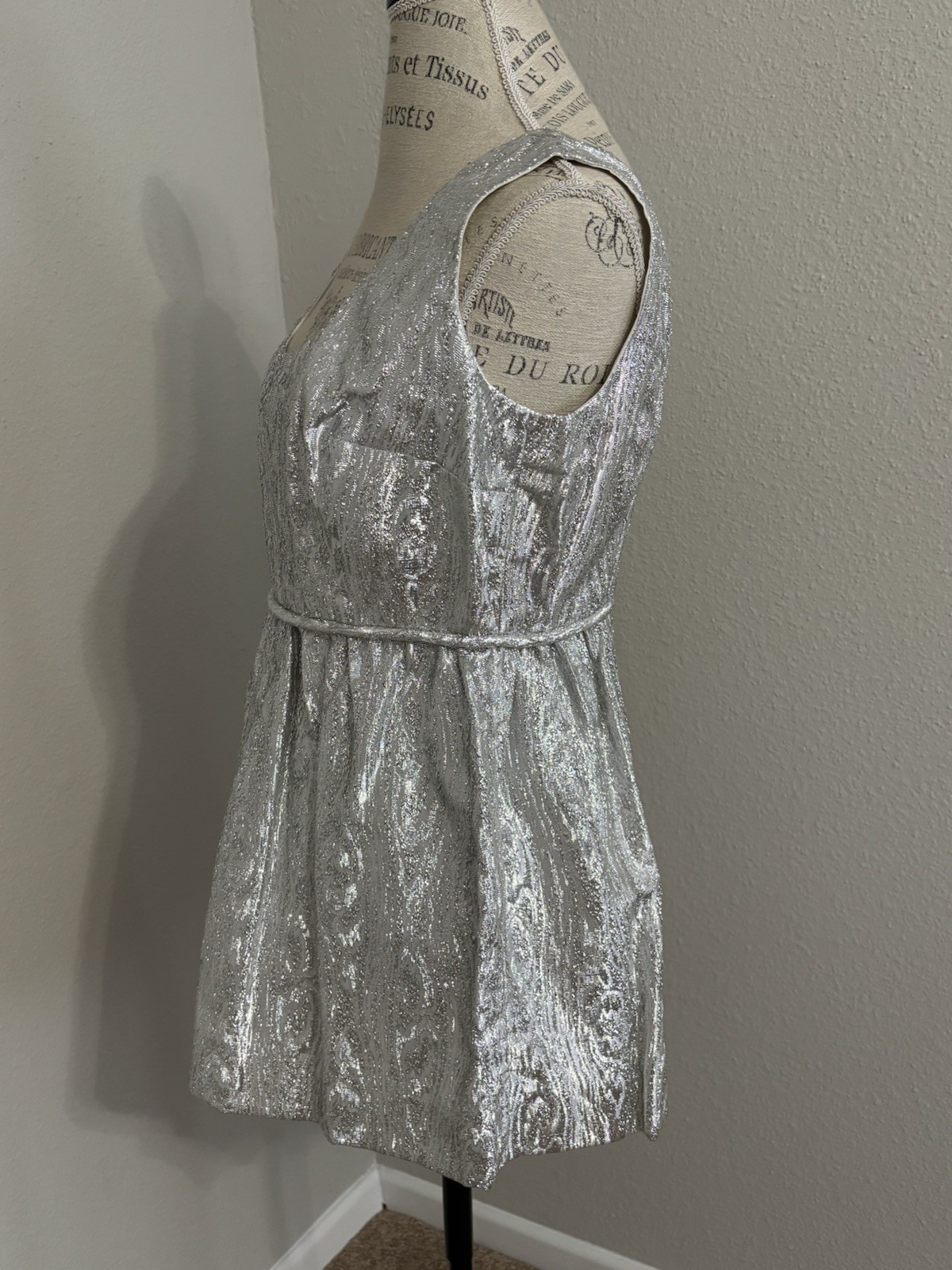 Vintage 70s Handmade Fashioned By Miriam Size M/L Metallic Mini Glitter Dress