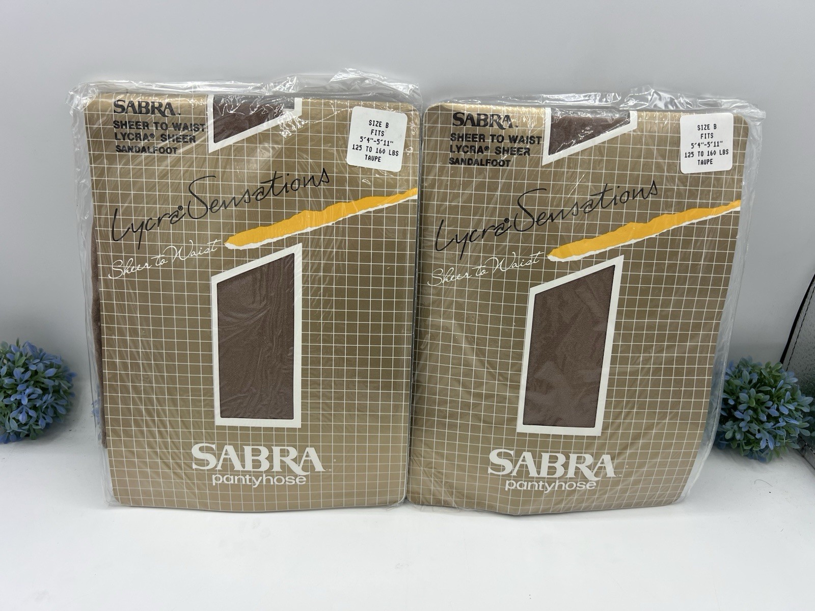 2 Vtg Sabra Lycra Sensation Sheer To Waist Pantyhose Taupe Size B 125-160 Lbs