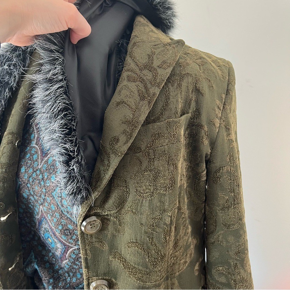 Giacca Gallery Vintage 90s/Y2K Dark Green Embroidered Boho Jacket Faux Fur 🦚