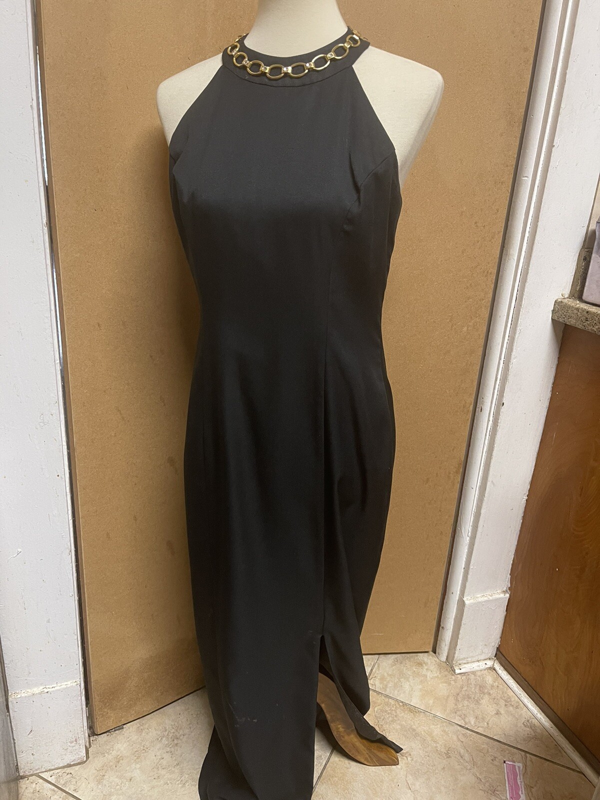RAMPAGE Size 9 Black Halter Top -Full Length Dress w/Side Slit