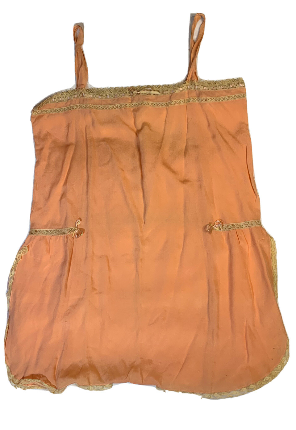 Vtg 1920’s Step-Ins Coral Silk w Ecru Lace Details Medium / Large Trousseau Xmas