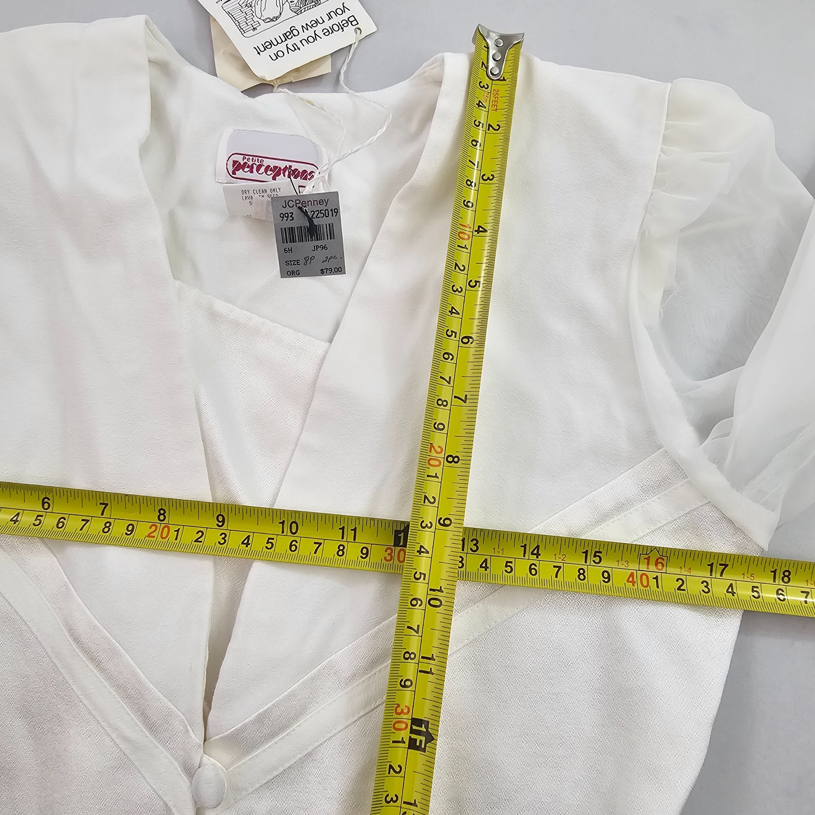 VINTAGE Petite Perceptions jacket blouse womens sz 8 P white USA made button V
