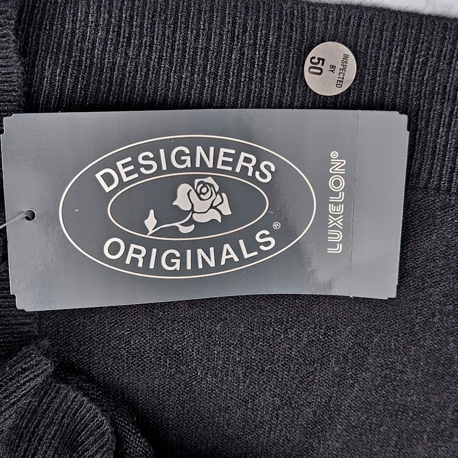 Vintage Designers Originals Black Mock Neck Sweater Luxelon Zip Back Large NWT