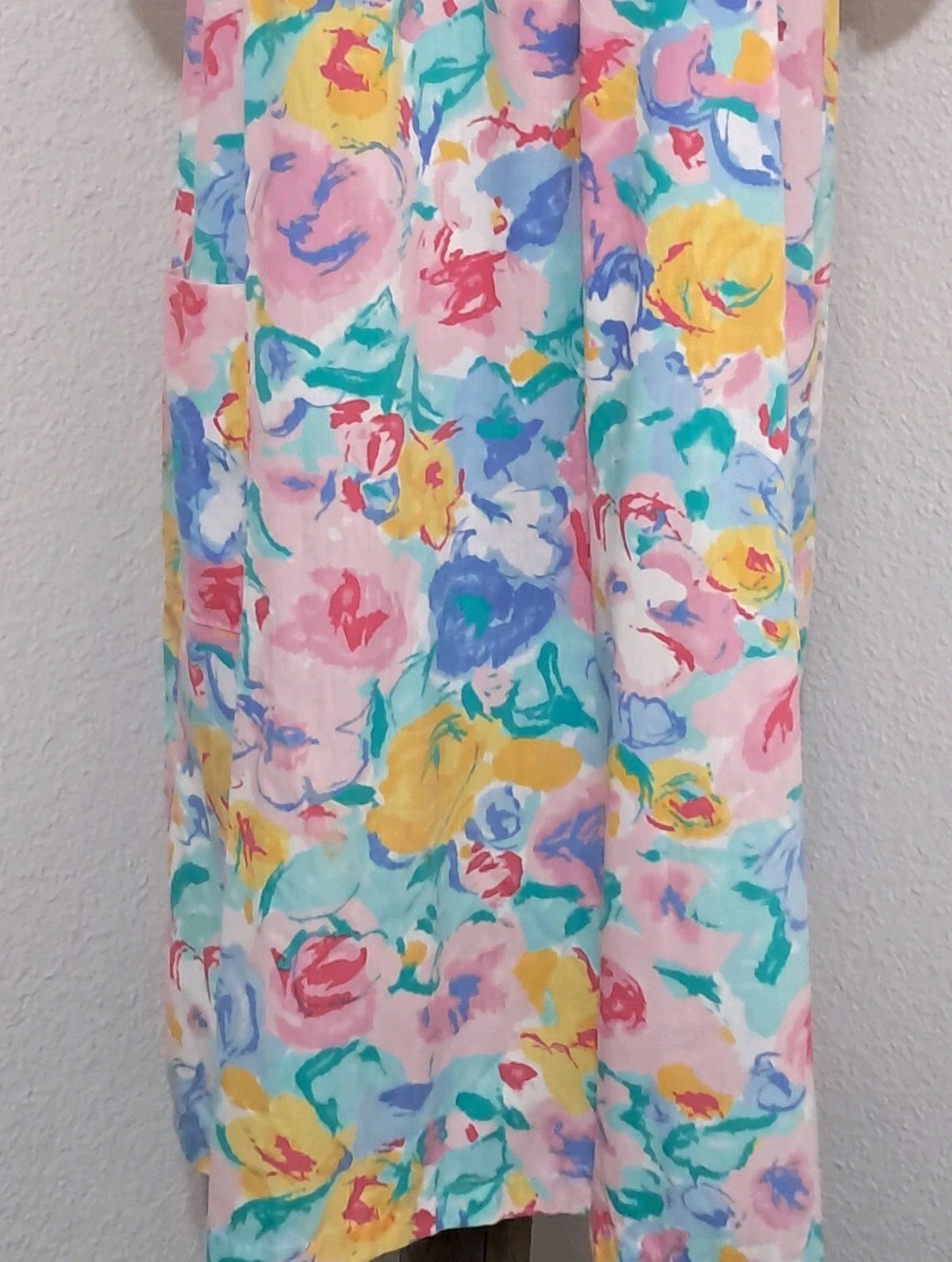 Vintage Cotillion Muumuu House Dress Pastel Watercolor Floral Print Pockets XL