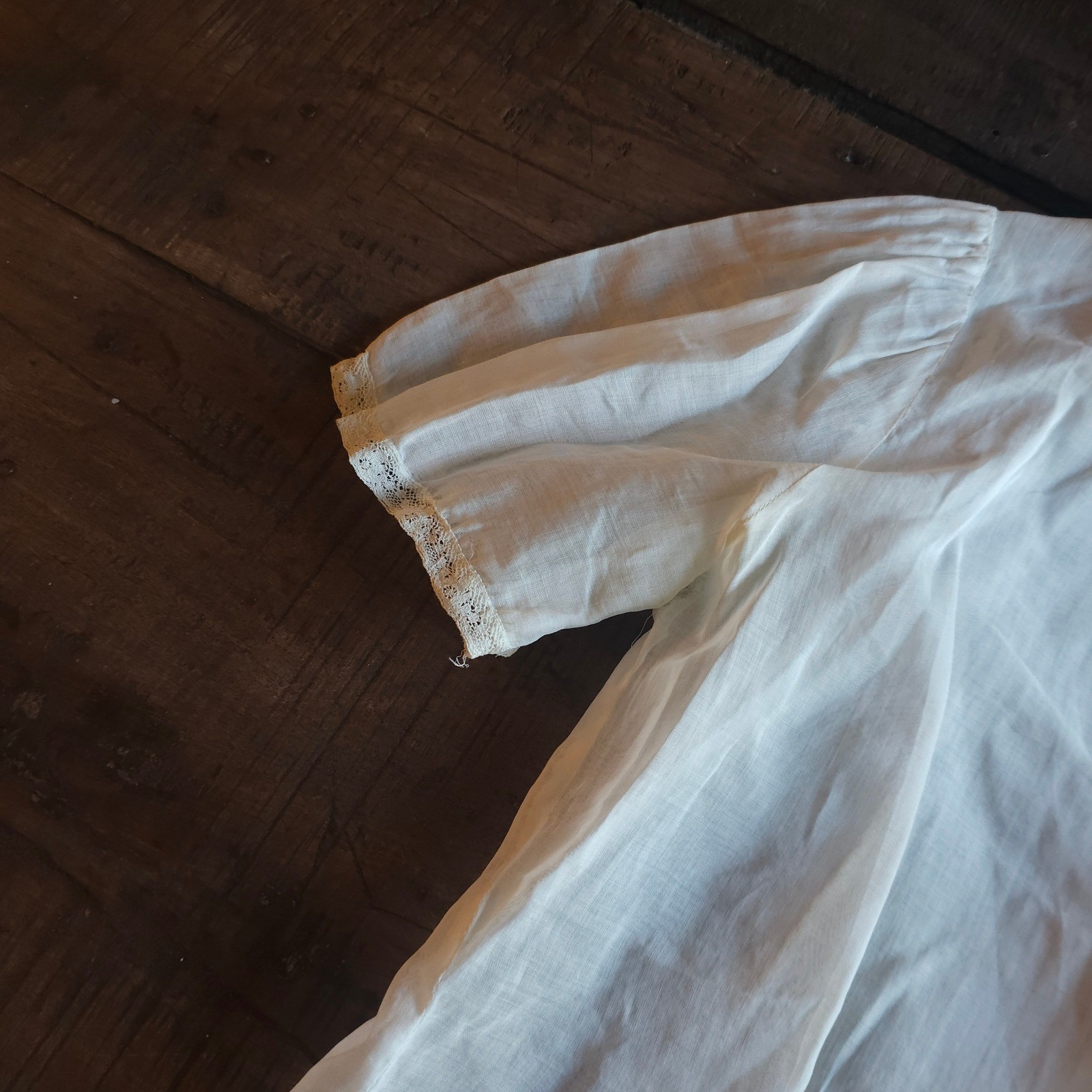 Antique White Cotton Lawn Blouse Pintuck Lace Trim Edwardian Short Sleeve Top