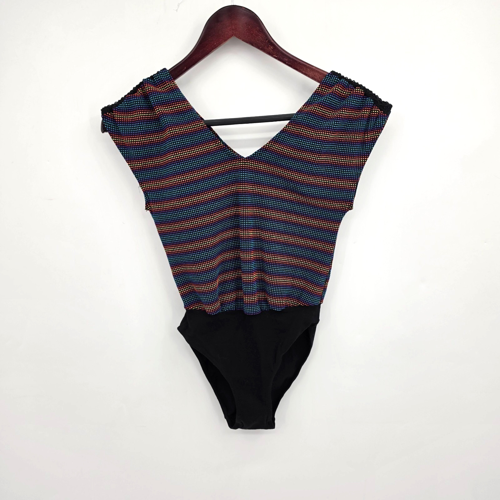 Vintage RAIN BEAU Aerobic One-Piece Leotard Size Small Black Rainbow Jazzercise