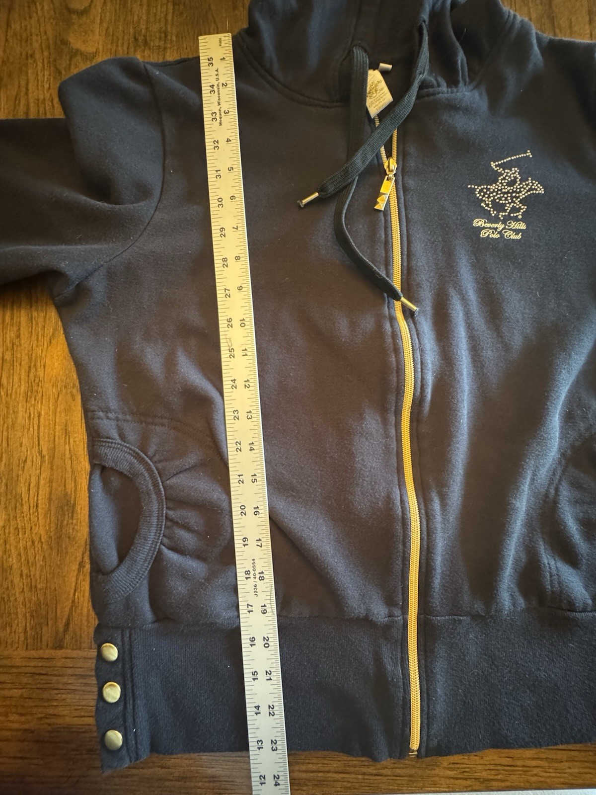 VTG BEVERLY HILLS POLO CLUB Black Velour Full Zip Hoodie Rhinestones & Pony (L)