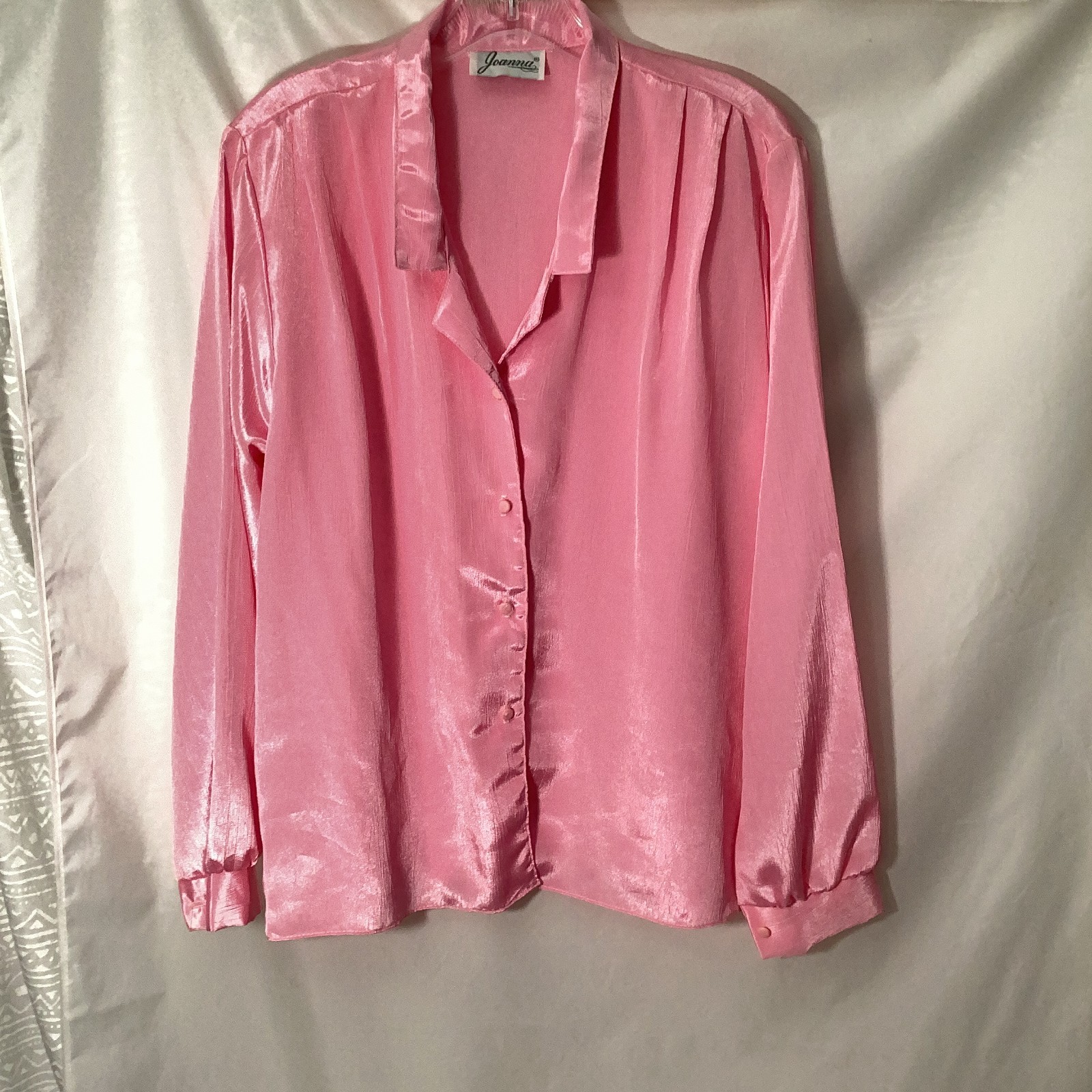 Vintage Joanna Soft Pink Blouse 80s 90s Deep V Notch Lapel Statement Top