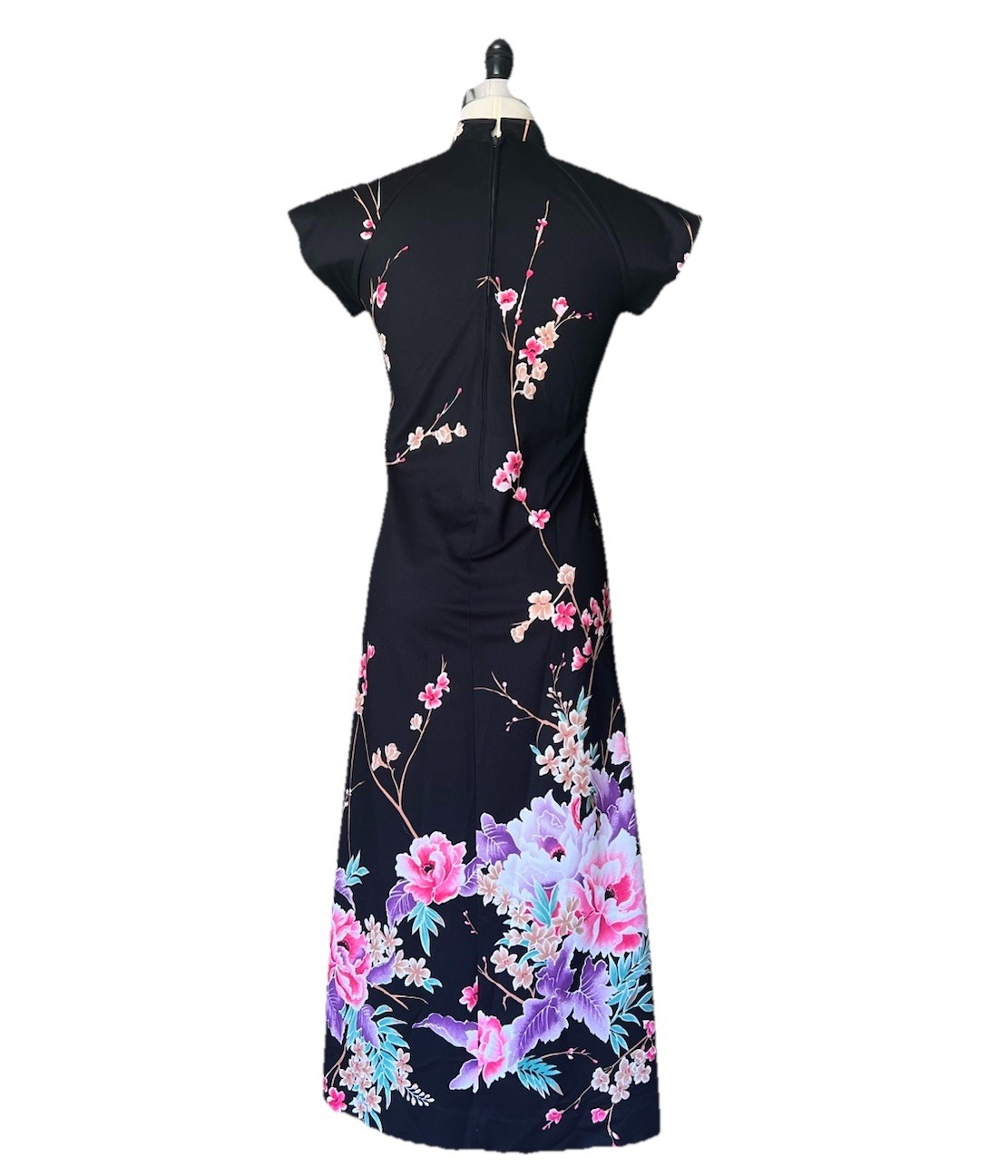 Vintage 70’s Nani Of Hawaii Maxi Dress Cheongsham Floral Boho Vacation Hula