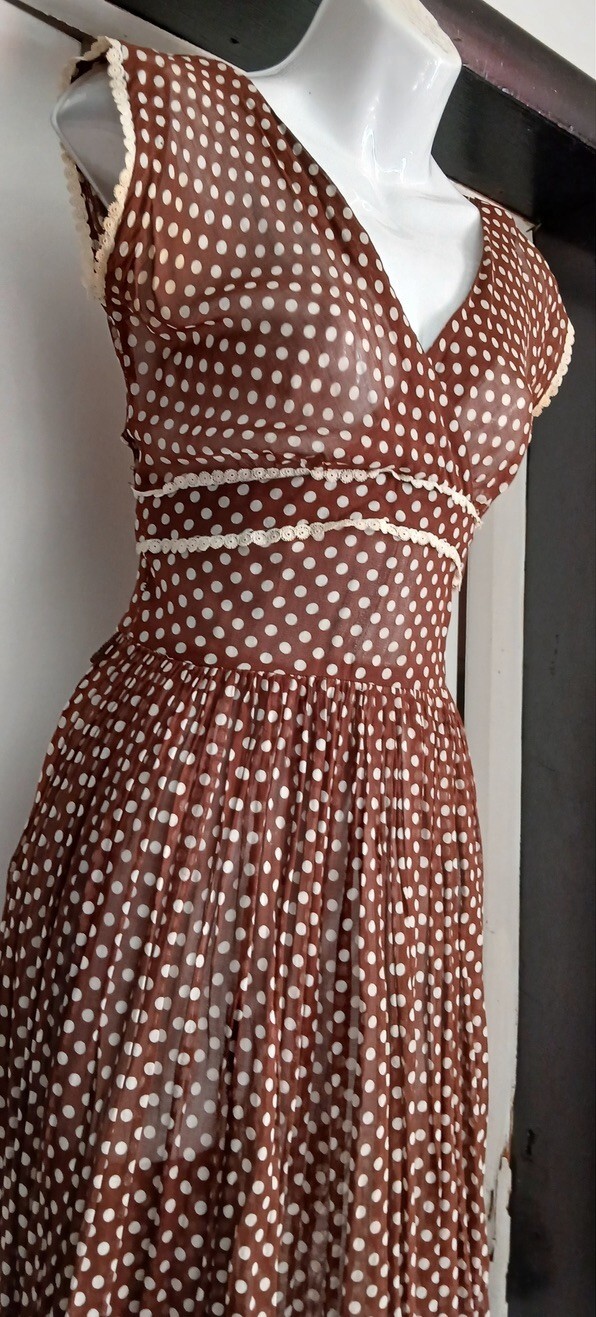 Darling Vintage Gay Gibson sheer Polka Dot dress 50s XS Lolita Rockabilly