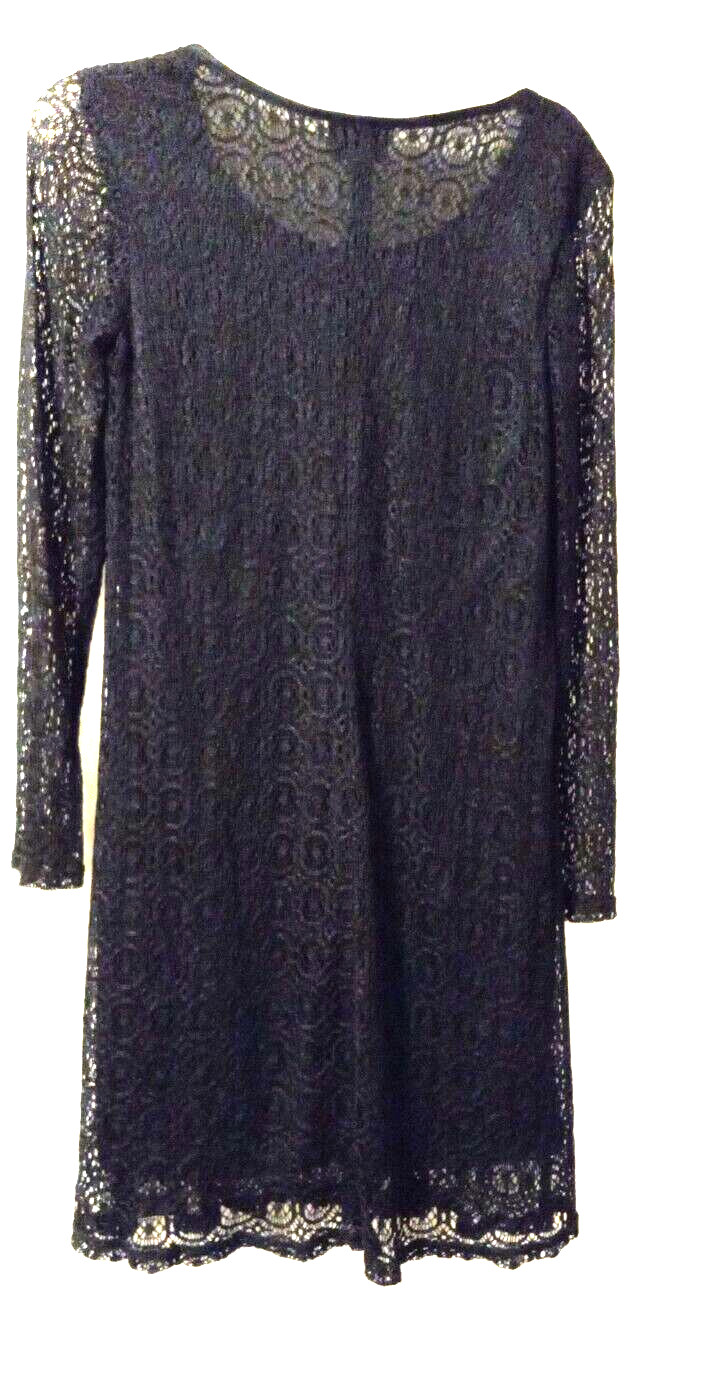 Black Lace Sheath Dress Size 10 Long Sleeve Lined Cocktail LBD Elegant