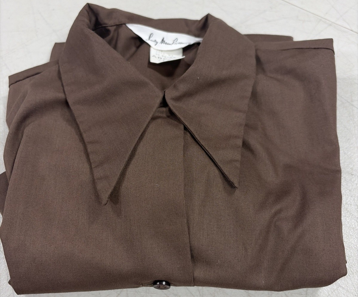Lady Manhattan 1970’s ¾ Sleeve Button-Up Blouse Brown Size 16