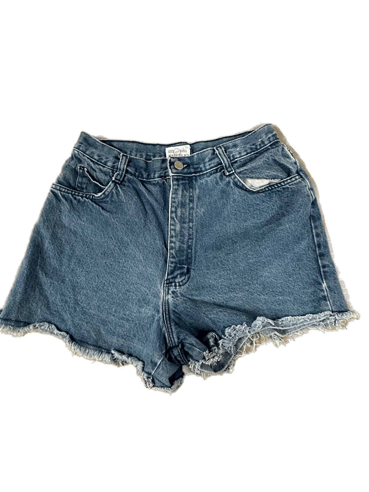 Vtg Denim Republic Jean Shorts Juniors 13/14 High Rise Mom Cut Off Fray USA MADE