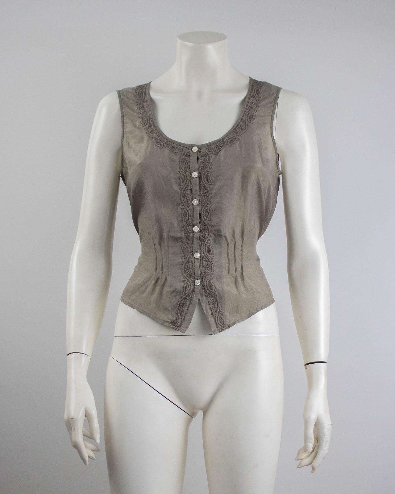Vintage 1990s Donna Karan DKNY Silk Embroidered Top / S