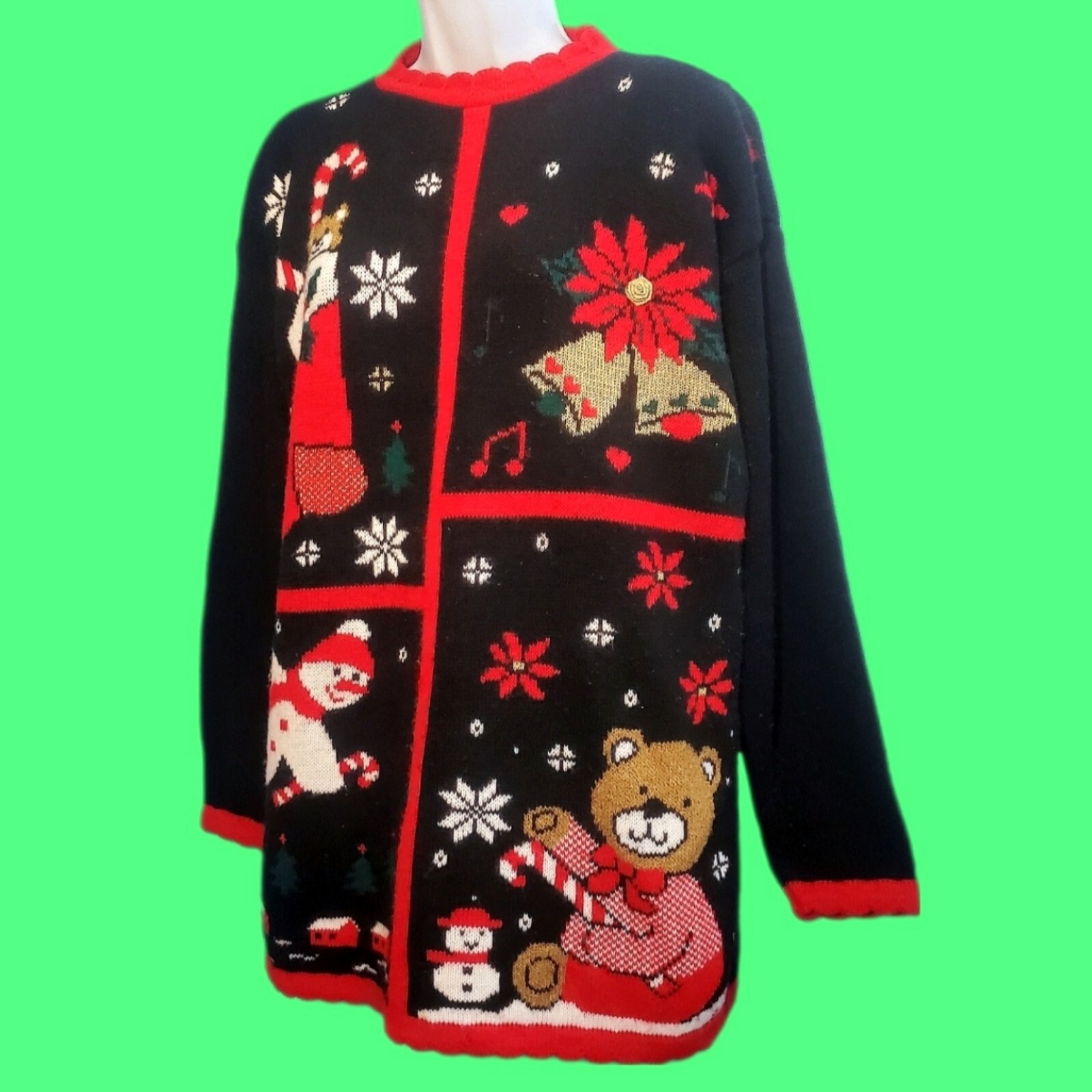 Vintage 90s CLASSIC ELEMENTS Holiday Christmas Cute Ugly Sweater Pullover Medium