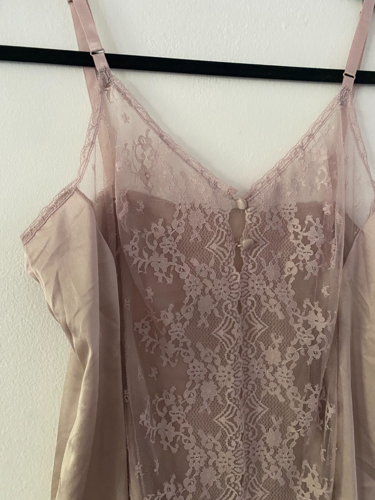 Vintage 1980s Vanity Fair Sheer Lace Cami Taupe Tan Boho Medium