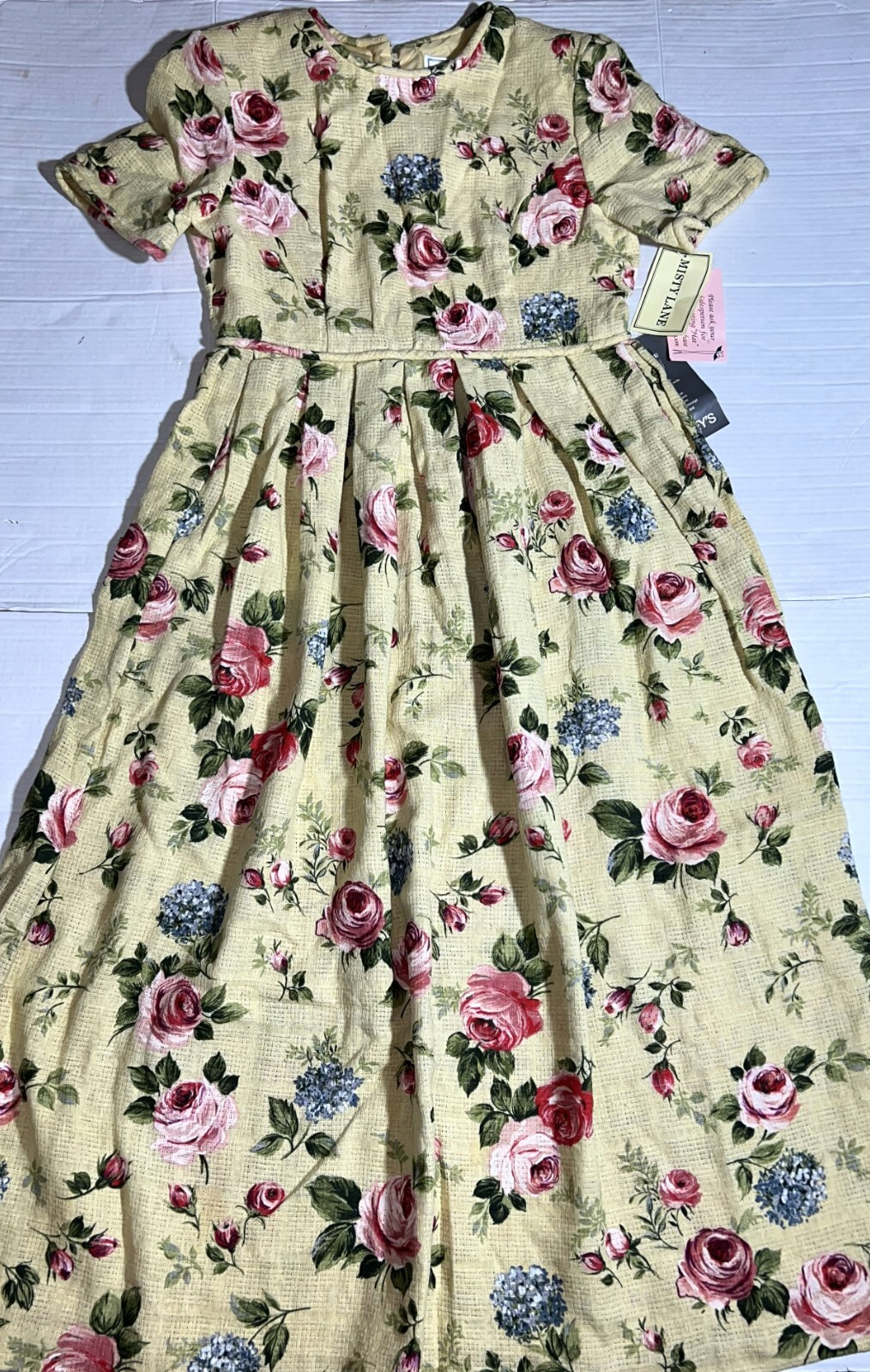 NEW VTG 80’s Misty Lane Yellow Floral Rose Woven Long Modest Maxi Dress 12