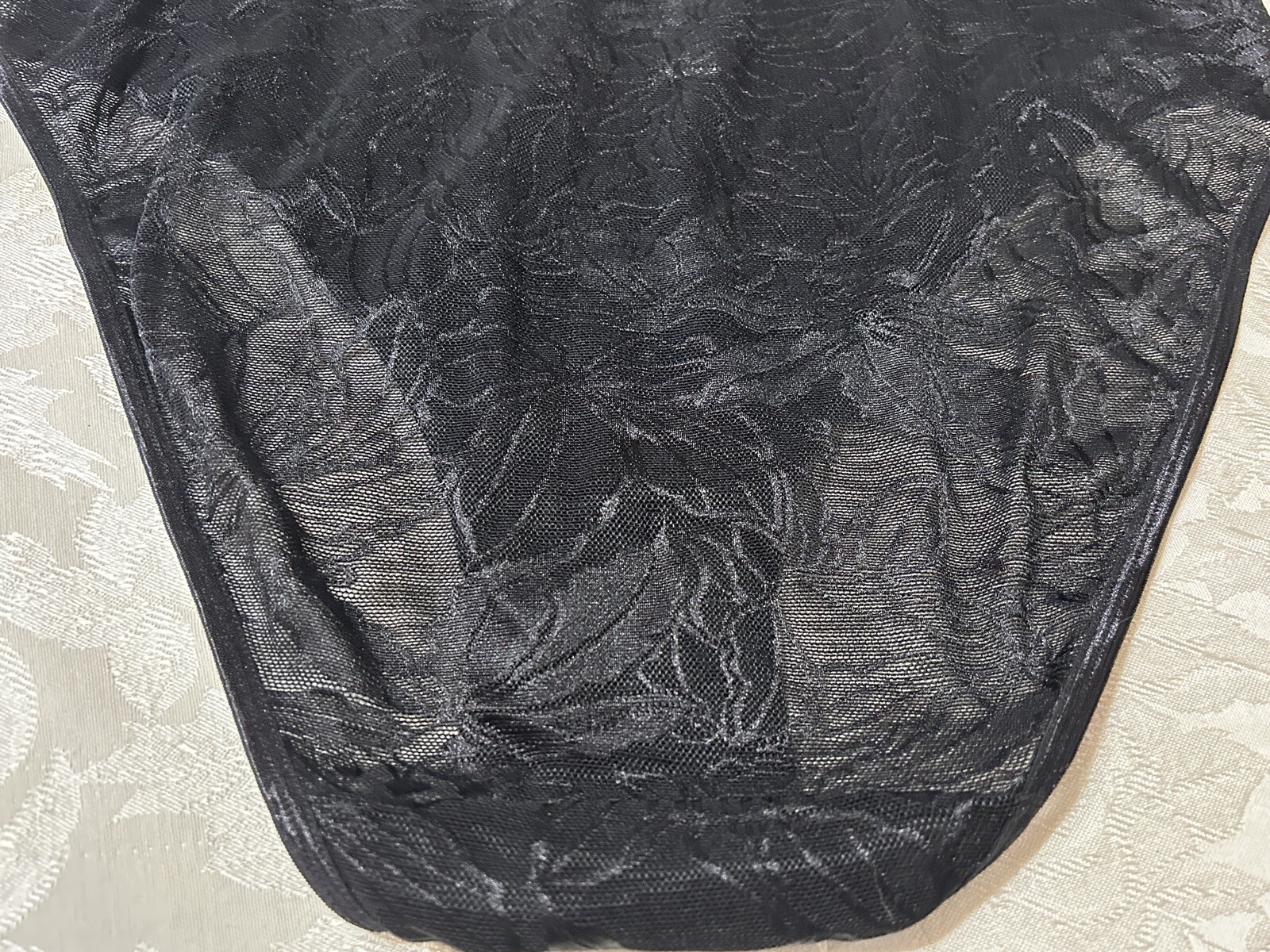 Vtg DELTA BURKE 9443 Leaves Mesh Lace HI-Leg 9/2X Black Brief Panties #103