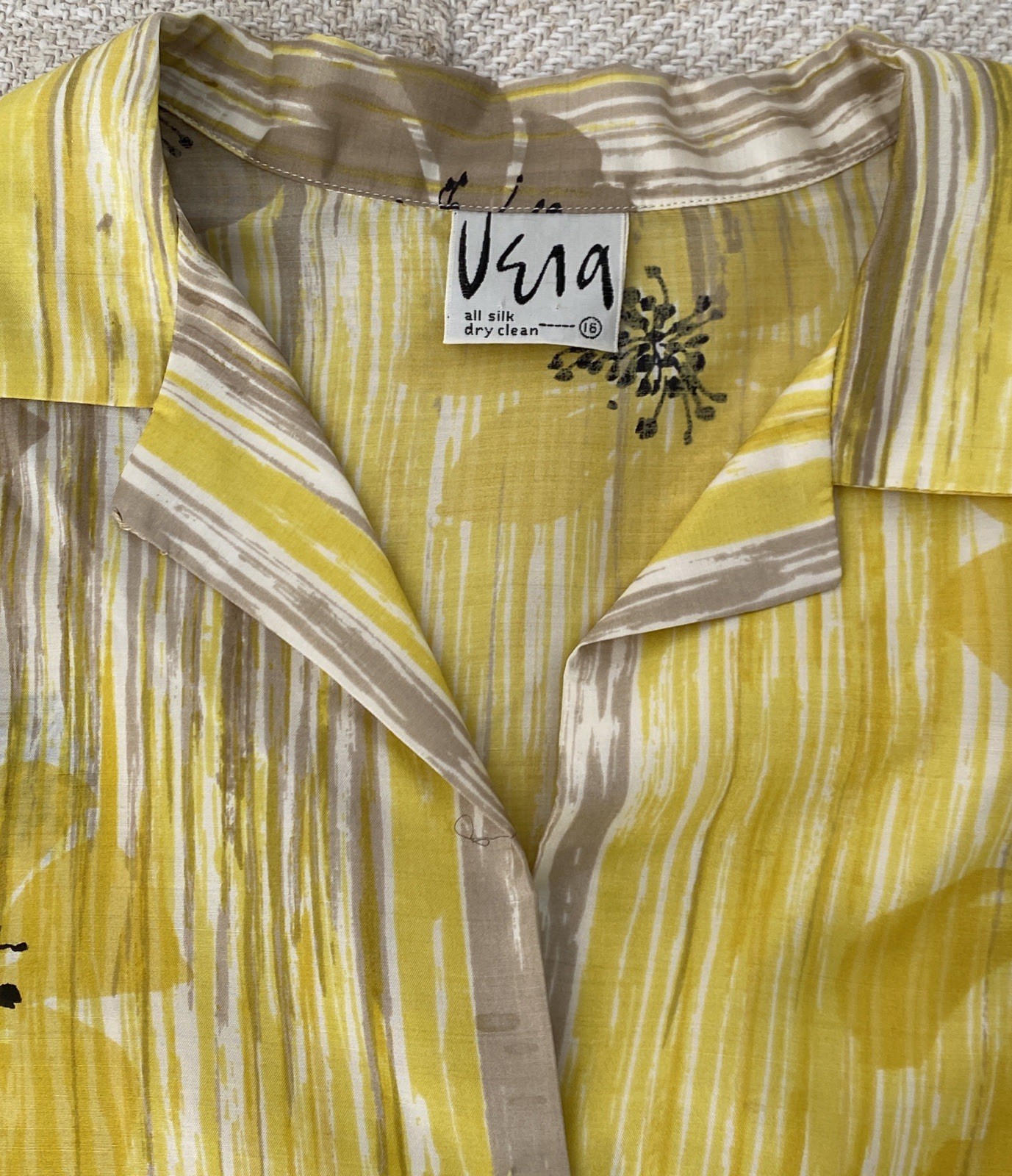 Vintage Vera Neumann 1960’s Silk Long Sleeve Blouse Shirt Yellow Flowers