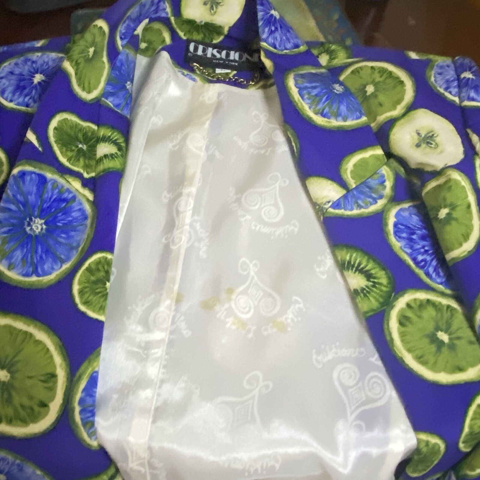 Gorgeous Vintage Silk one button fruit blazer in blues and greens. CRISCIONE NY