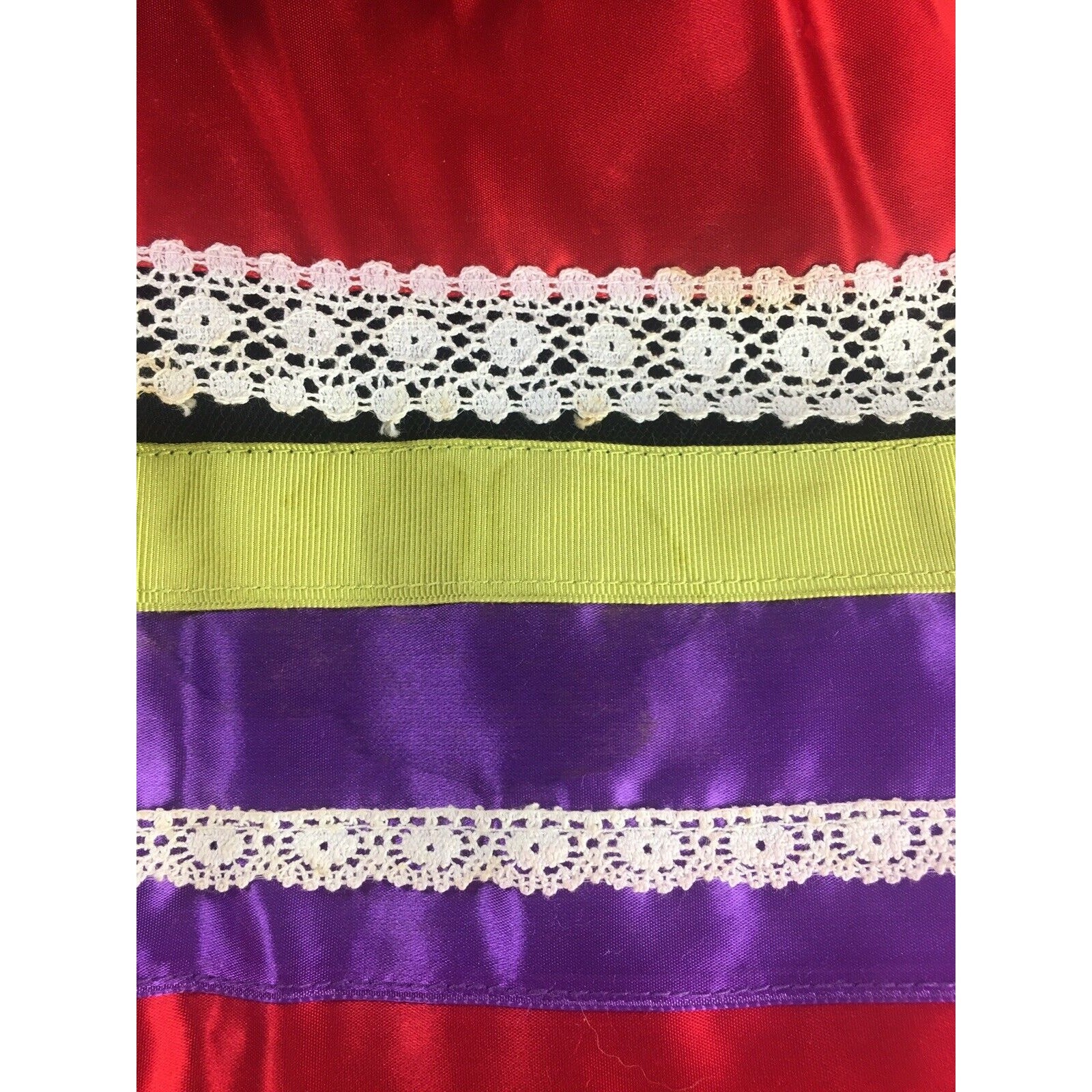 Ribbon Skirt Tiered Satin Lace Grosgrain Size XS Miss Pat Patsi Vintage