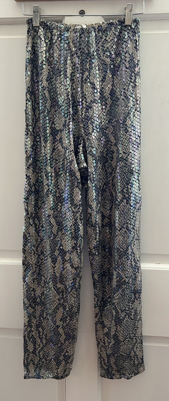 Vintage 80s Luxury Pant Suit Sz S Sequin Jersey Snakeskin Rhinestone CRISCIONE