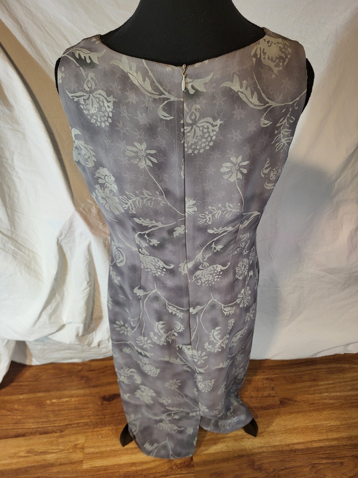 Vintage Mica Size 6 Gray Floral Midi Dress Y2K Grunge