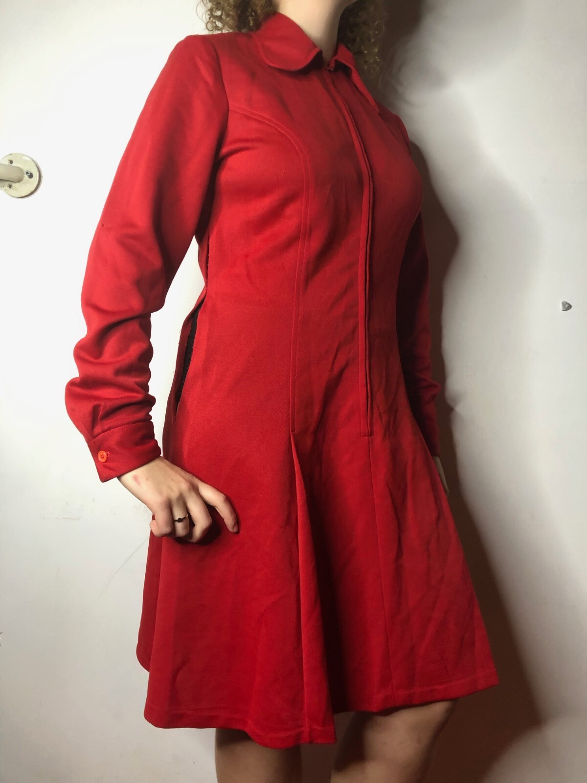 Vintage Zora Melbourne 1960s Red Terylene Dress Mod Go Go AU waist 30″