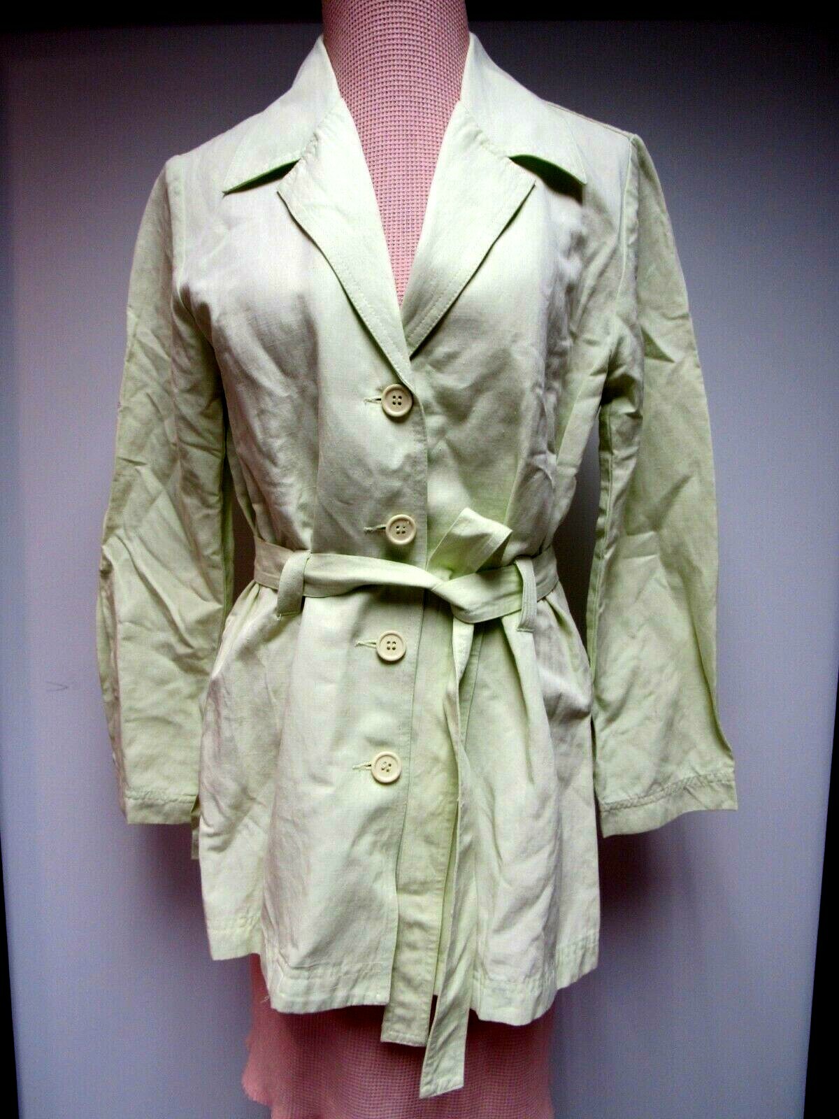 VTG KAREN KANE Linen Blend Trenchcoat Jacket Top Lunar Moth Green M EUC