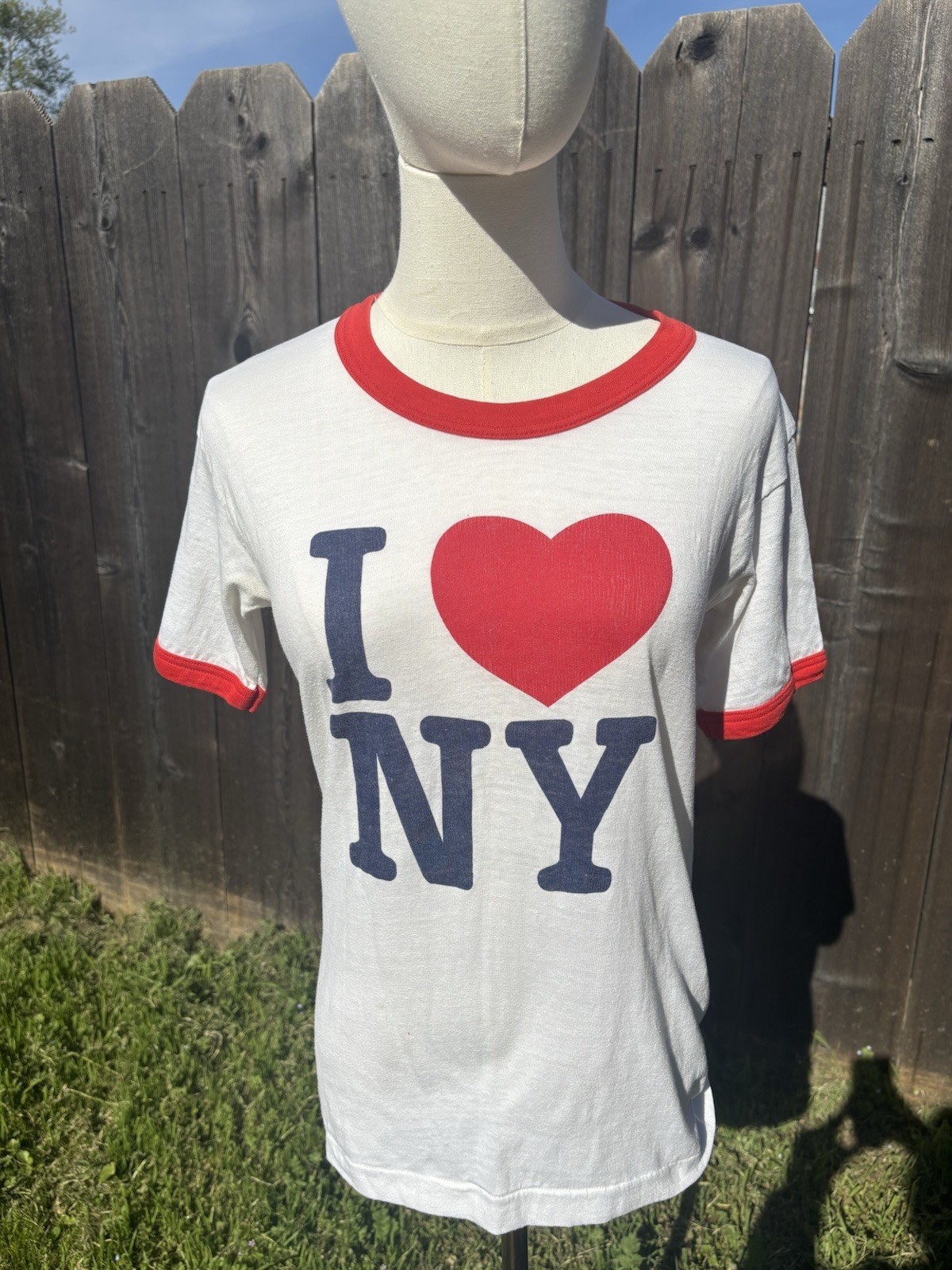 Vtg 70’s Tee Jays Ringer T Shirt White With Red I Love NY Minor Flaws