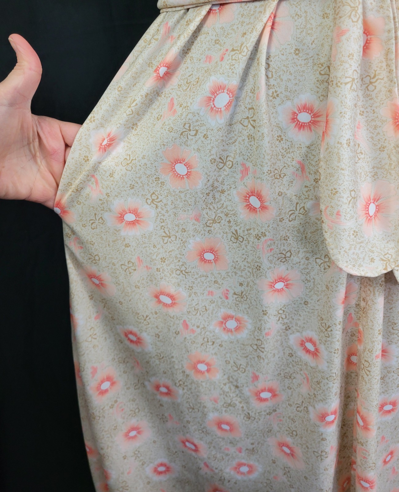 Vintage Cream/Gold/Coral Floral Dress w Wrap Around Overblouse Size XL?