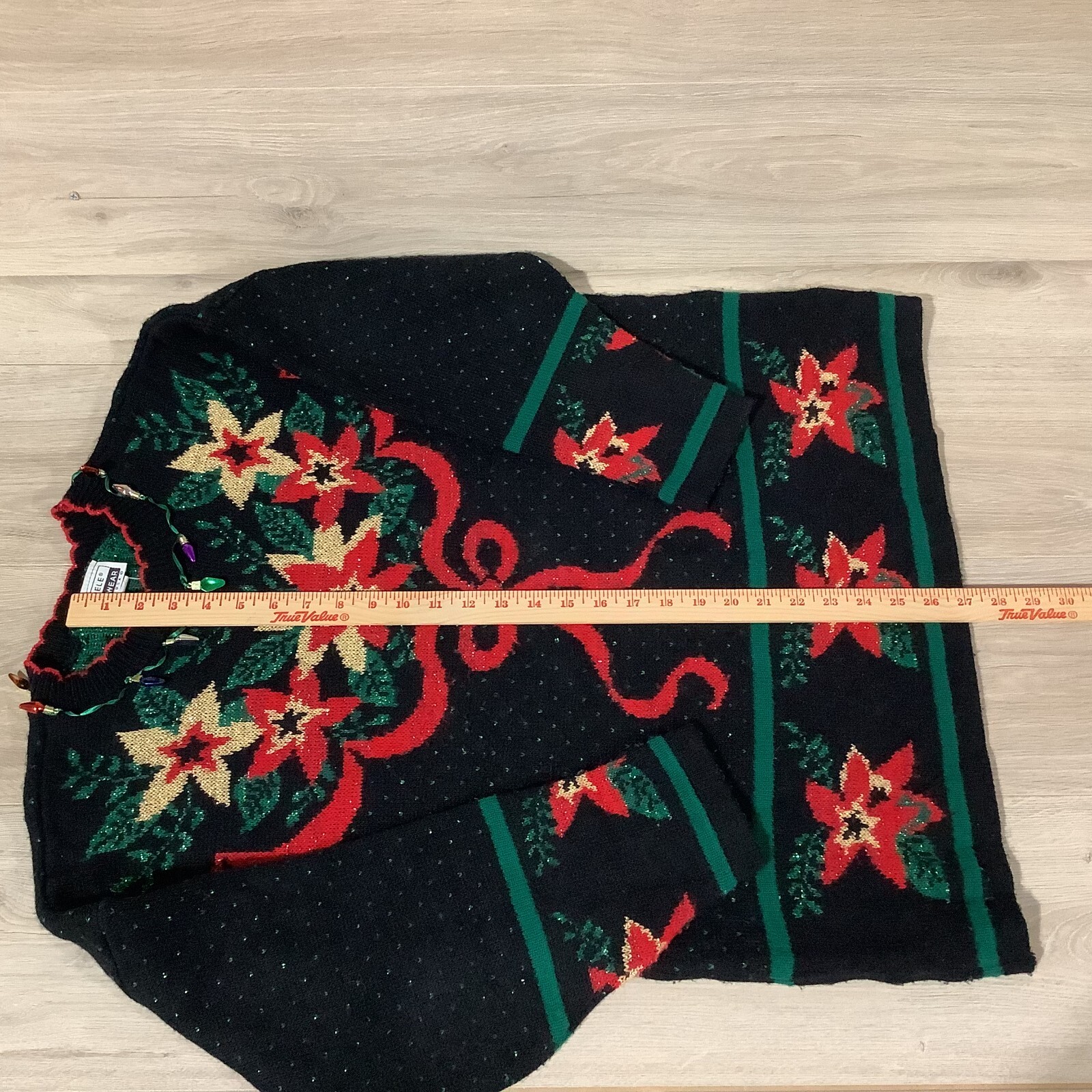 Adele Knitwear Sweater Poinsettia Glittery Christmas Holiday Party XL** USA Made