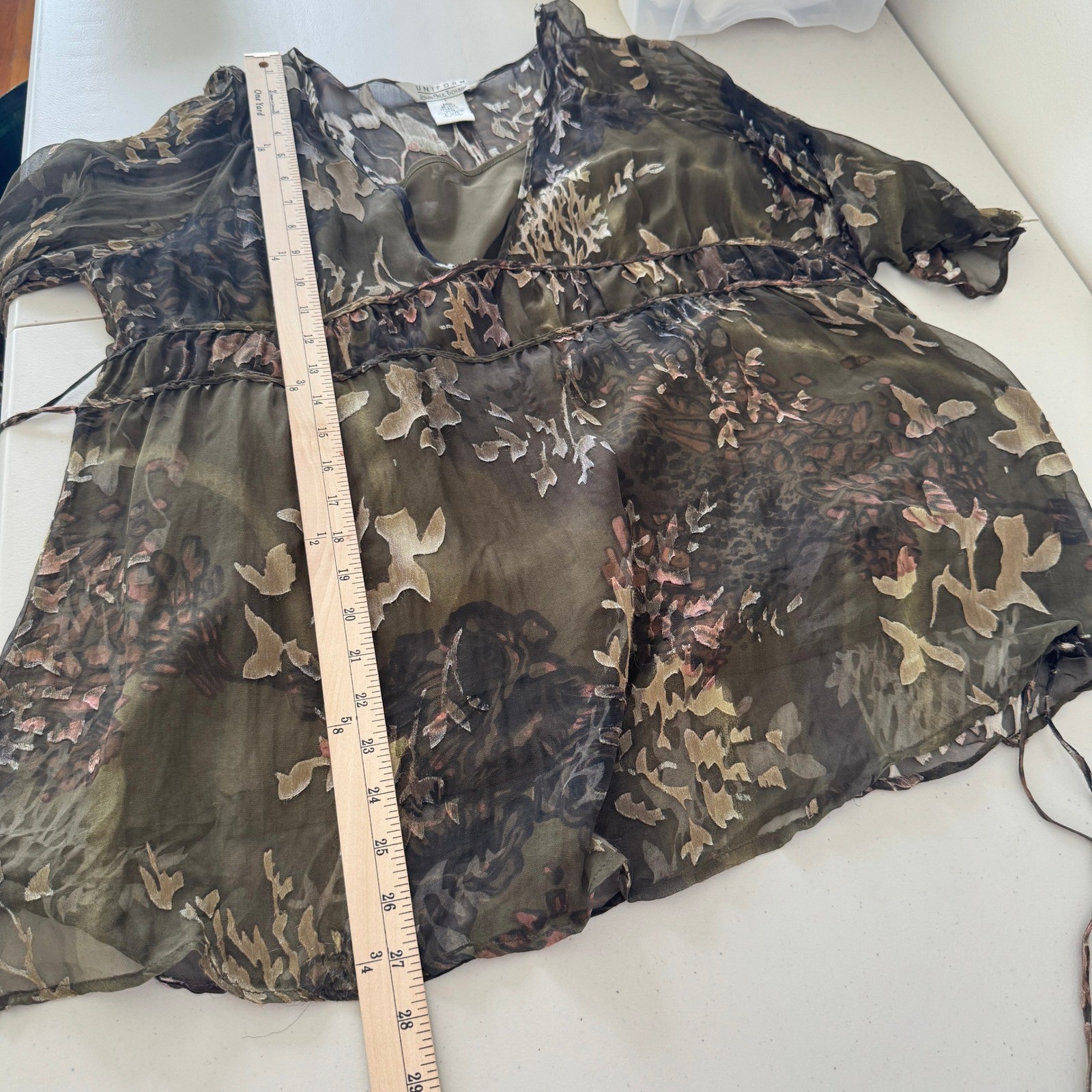 Vintage Silk Blend Uniform John Paul Richard Blouse L Sheer Fairycore Whimsigoth