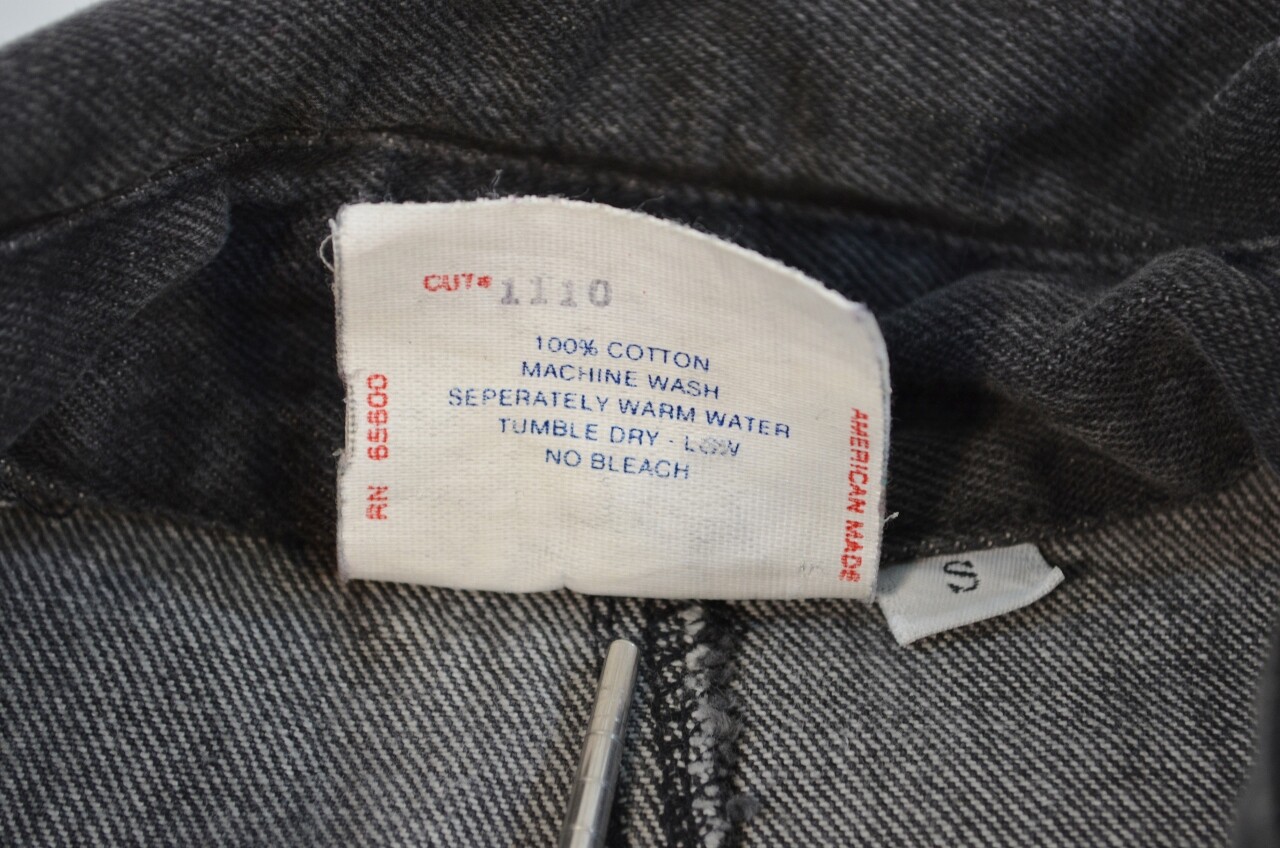 VTG 80s 90s Oxygen Denim Jacket Grey Full Zip Bat Sleeve Back Waist Elastic S