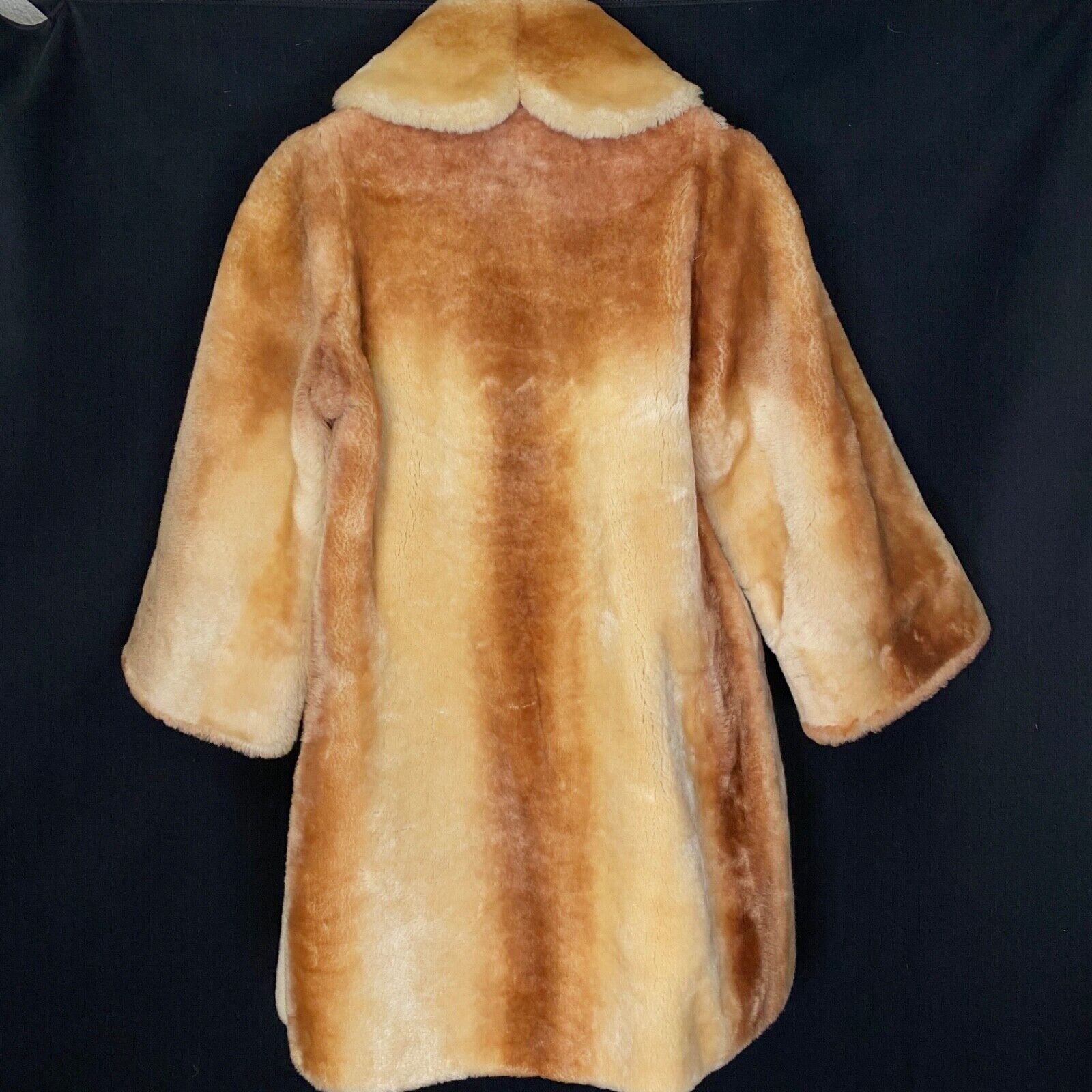 Vintage 1950s heavy genuine fur sheepskin shearling brown striped winter S
