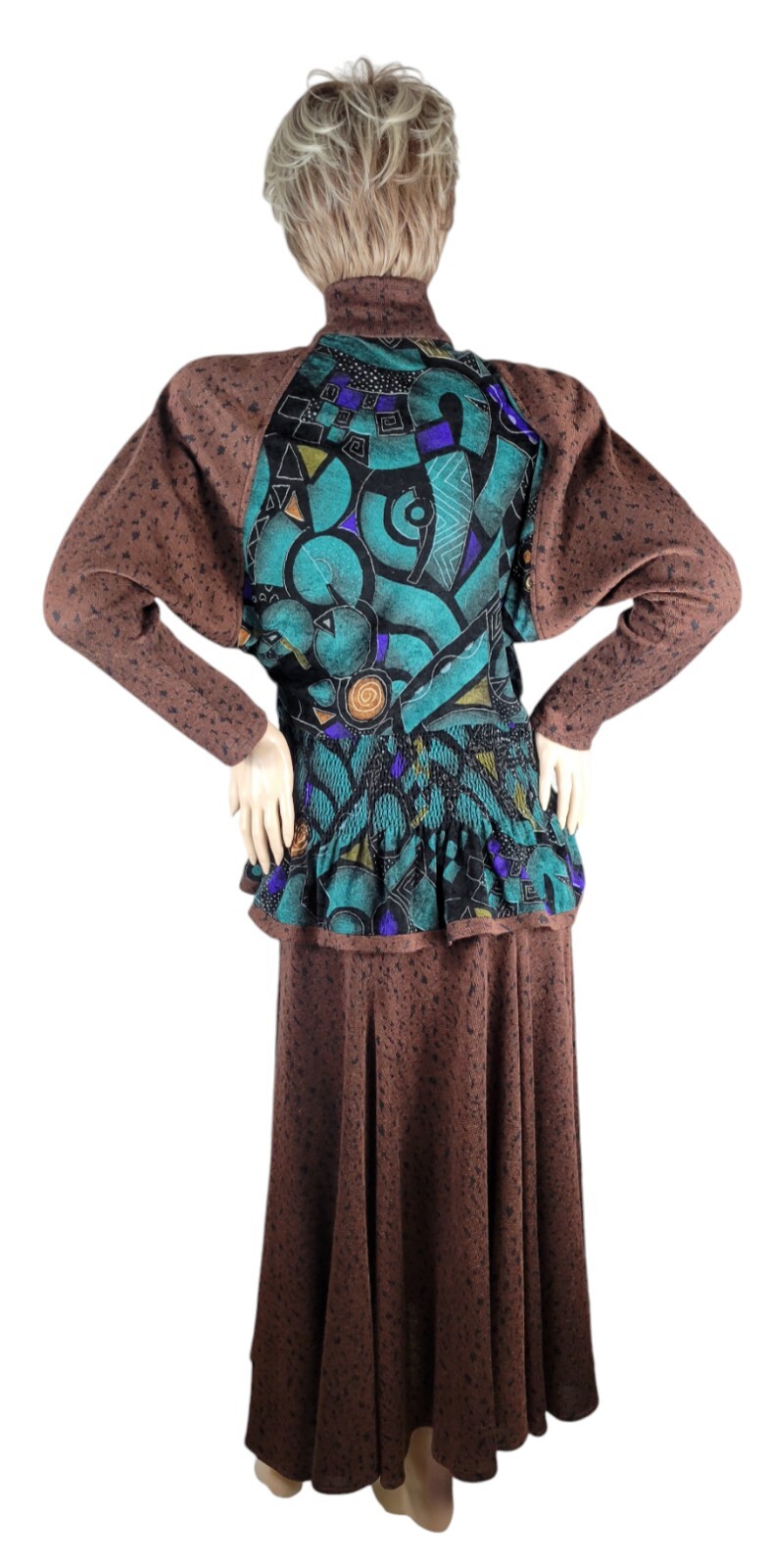 Vintage 80s KOOS Van Den Akker New York Abstract Art To Wear 2 Pc Knit Dress 14