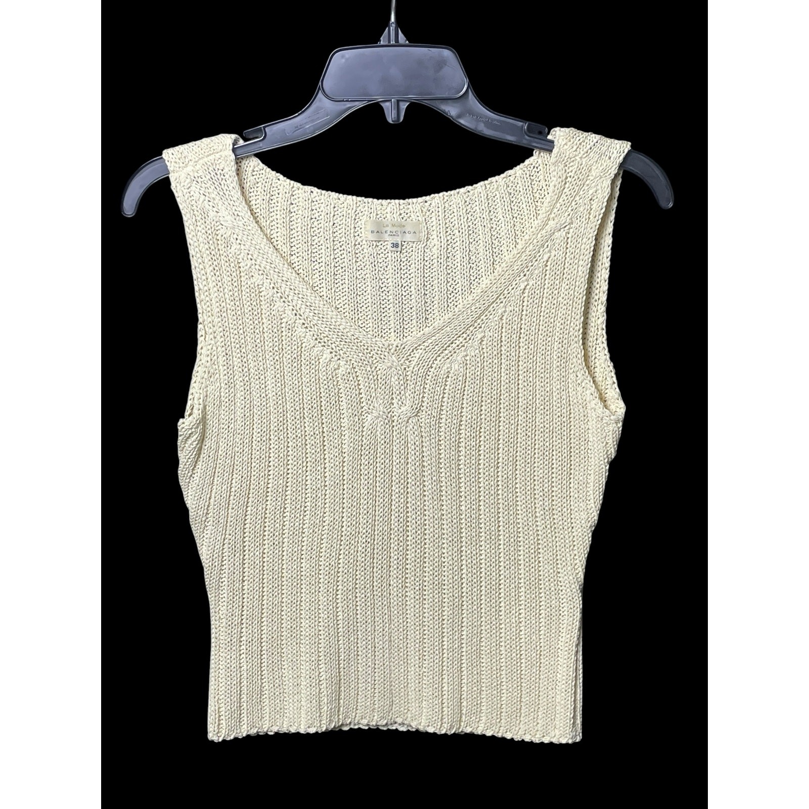Vintage Balenciaga Knit Ivory Crochet Sleeveless Women Vest From Japan Medium