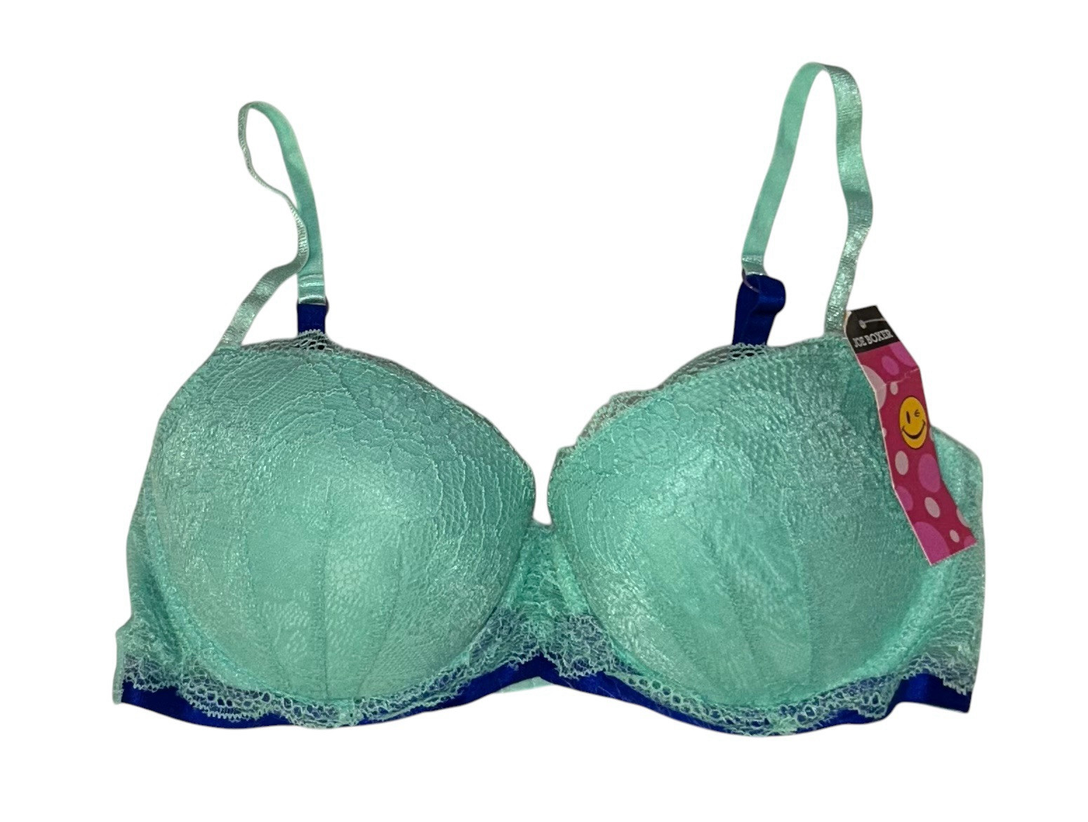 JOE BOXER Green Sheer Padded Blue Lace Trim Bra Womens 36C NWT
