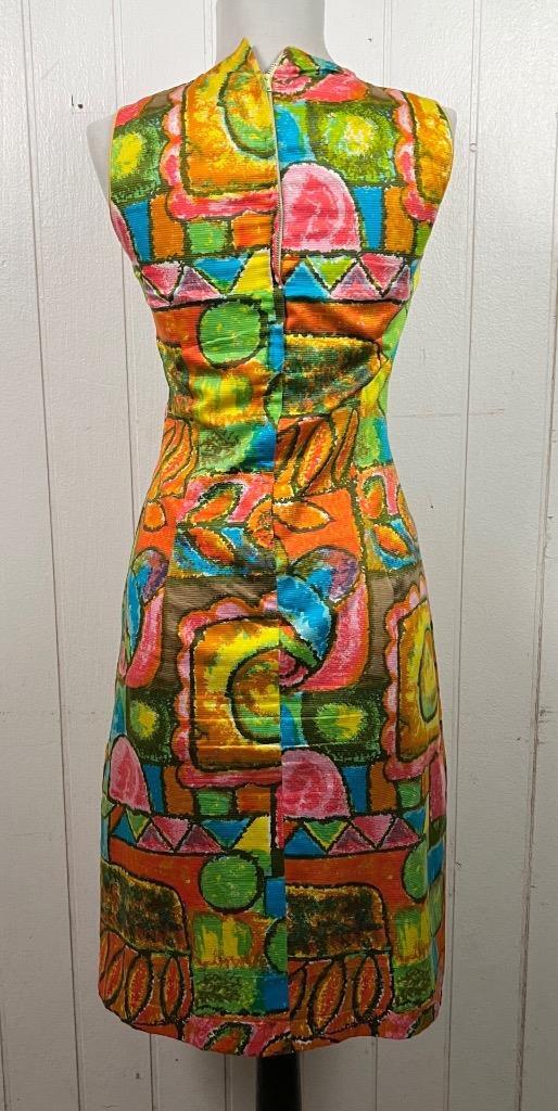 Vintage 1960s Floral Watercolor Art Fitted Dress sz XS by Rafaela Modas