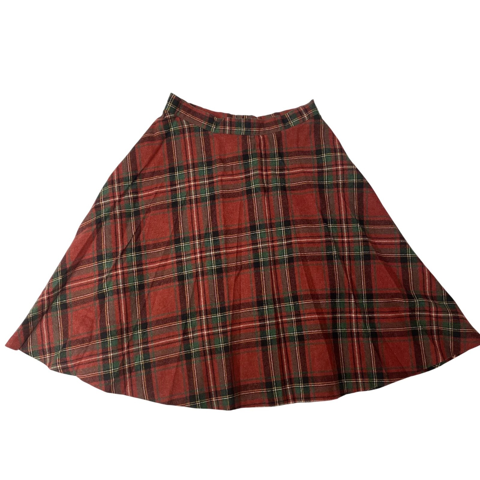 Vtg 60’s Red Green TARTAN MIDI Thick Wool Tweed MOD A Line Flared Skirt 28 XS