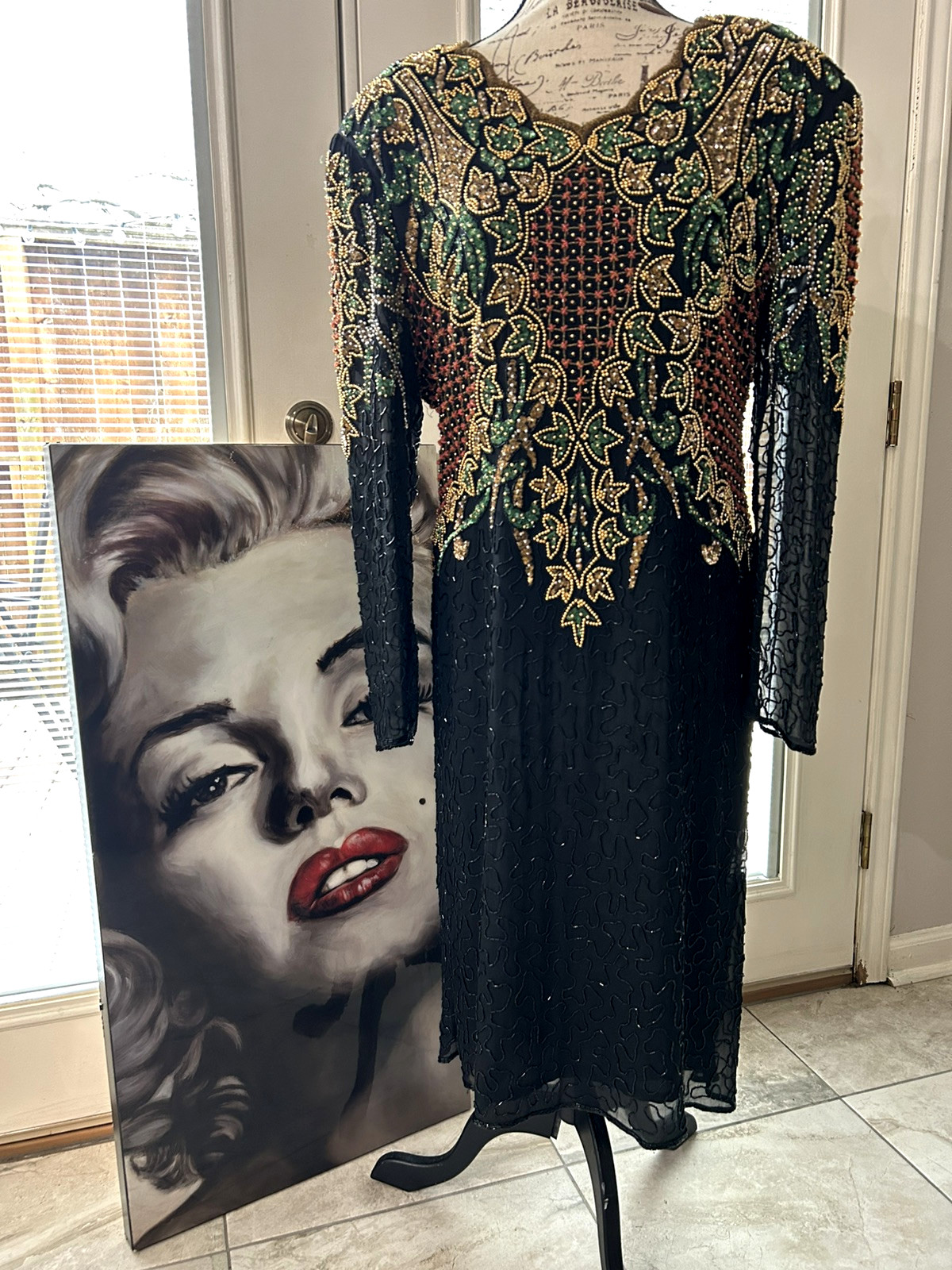 JASDEE Vintage Dress Hand Work Beads / Sequins Silk Drag Queen Party Wear
