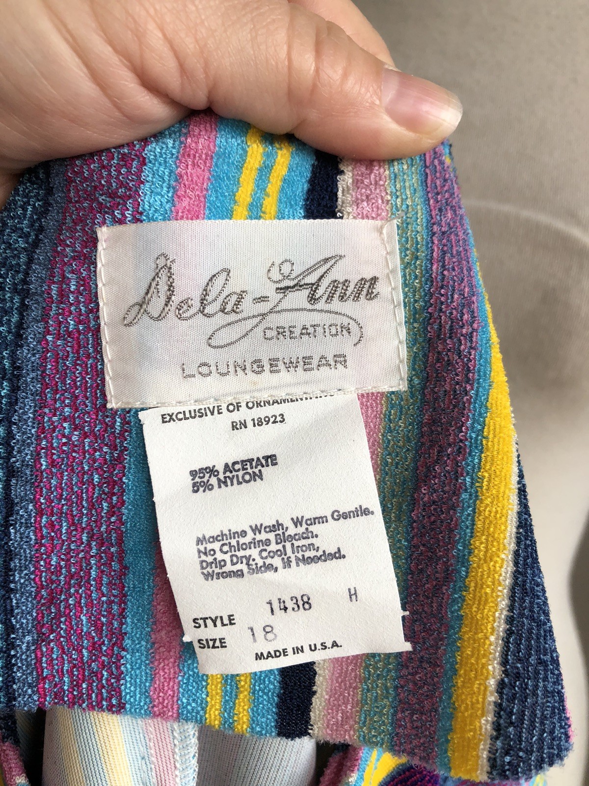 STUNNING VTG NWOT DELA-ANN Loungewear Striped Terrycloth Housedress Caftan M/L