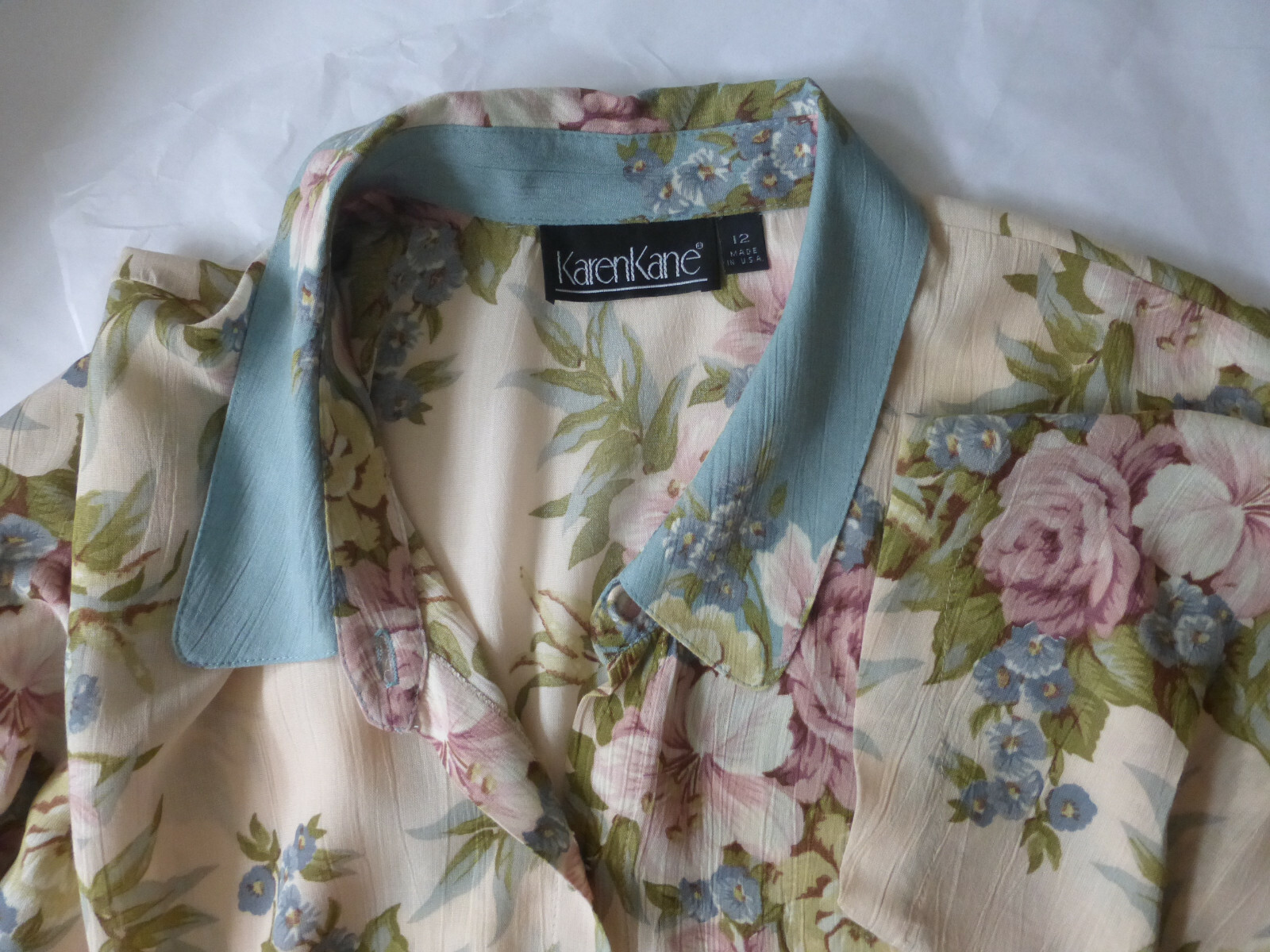 VTG Karen Kane Women Floral Button Up Blouse Short Sleeve size 12-14 NWOT